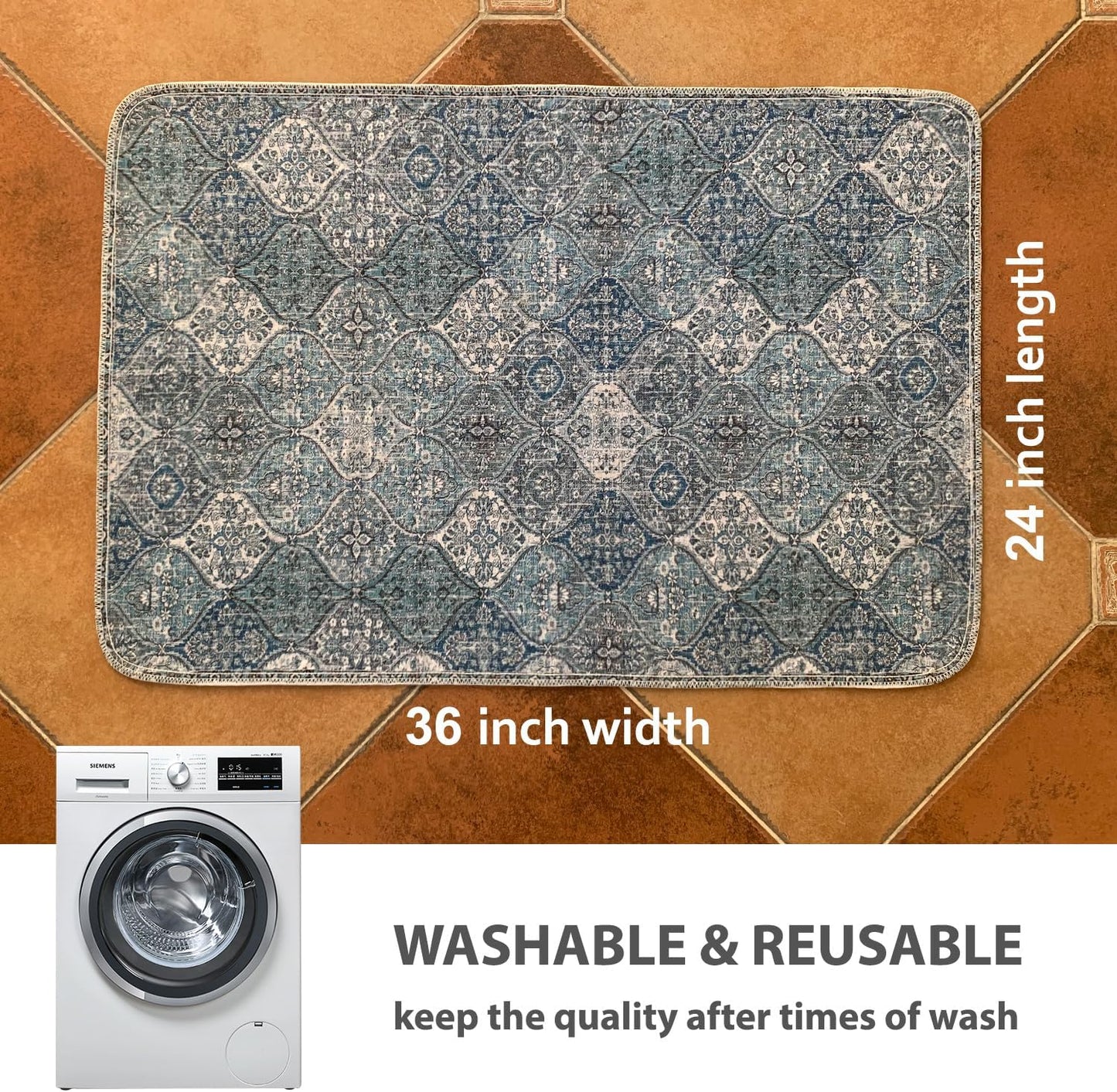 nunubaby 4PACK Washable Pee Pads for Dogs, Stylish, Non-Slip and Leak-Proof Pee Pads. Reusable Potty Pads for Dogs for Crates and Floors.(Blue/Multi, 24" x36" )