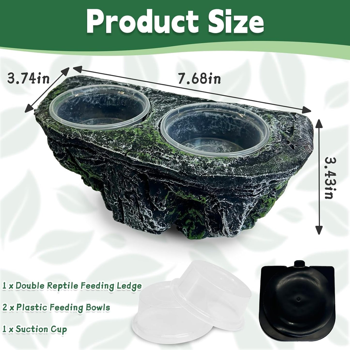 PINVNBY Reptile Feeding Ledge Double Reptile Water Bowl and Food Dish Crested Gecko Feeding Ledge with Suction Cup for Bearded Dragon Lizard Chameleon Snake and Other Reptiles