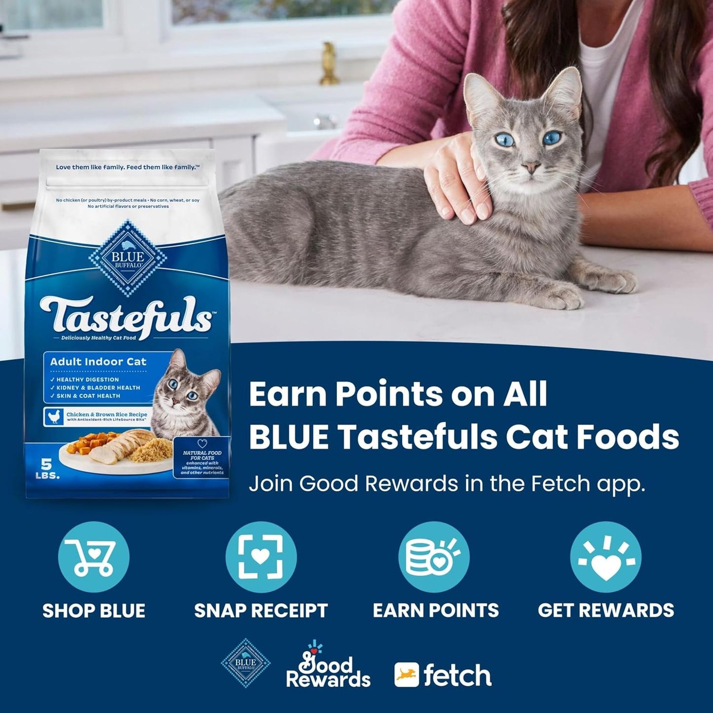 Blue Buffalo Tastefuls Natural Dry Food for Adult Indoor Cats, Chicken & Brown Rice Recipe, 7-lb. Bag