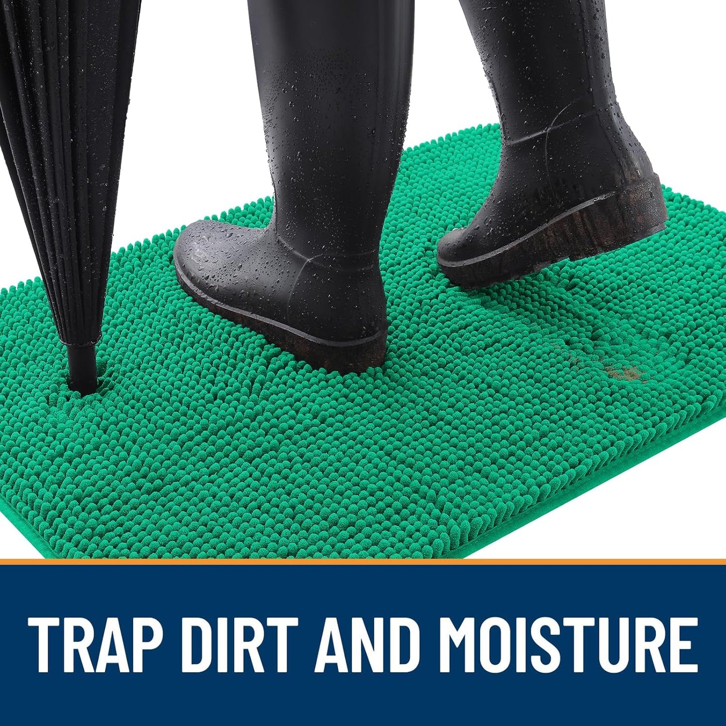 OLANLY Dog Door Mat for Muddy Paws 36x24, Absorbs Moisture and Dirt, Absorbent Non-Slip Washable Doormat, Quick Dry Chenille Mud Mat, Entry Indoor Entryway Carpet for Inside Floor, Emerald Green