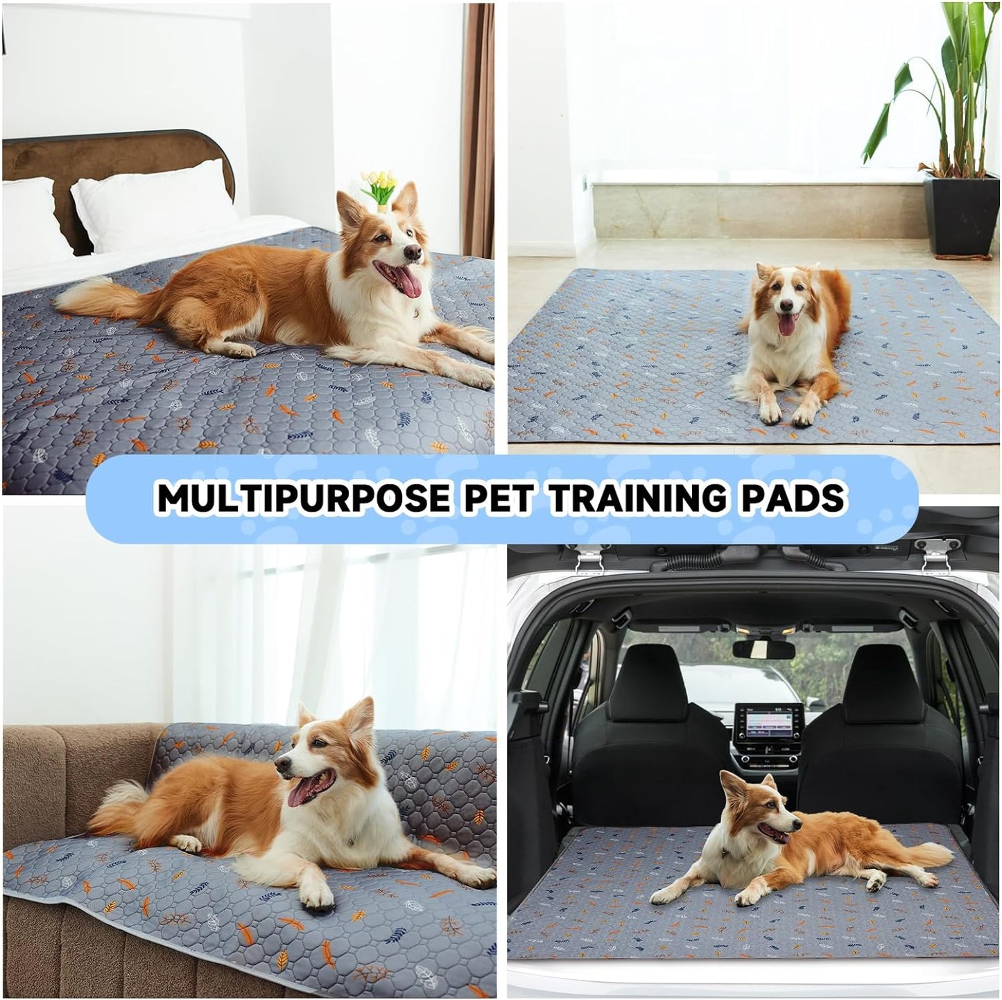 Sunheir Washable Pee Pads for Dogs 2-Pack Reusable Puppy Pads Pet Training Pads, Waterproof Dog Pee Pads for Crate, Whelping Pad, Non-Slip Protects Against Urine Leakage (Leaves - Light Grey, 24x36)