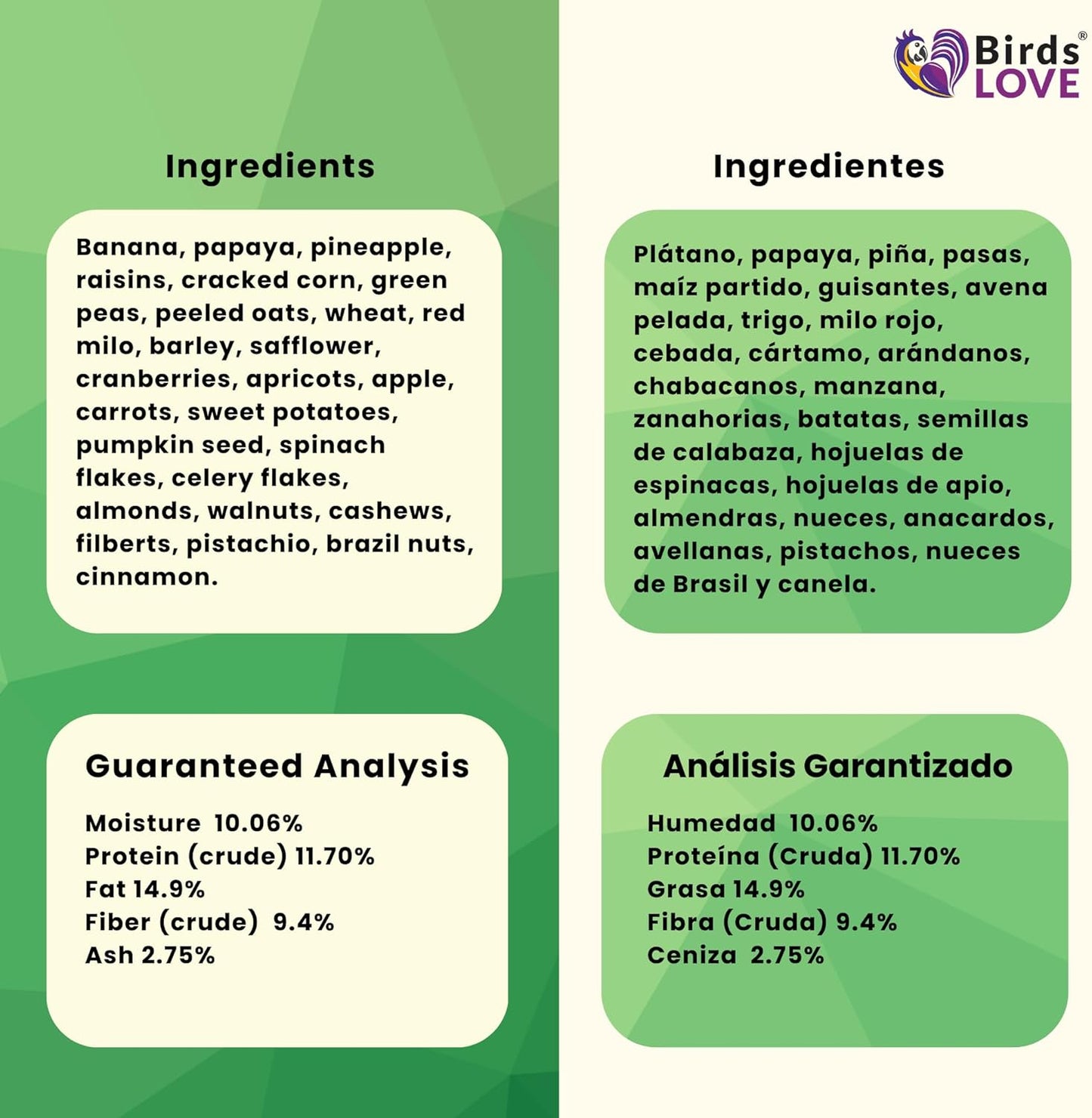 Birds LOVE All Natural Garden Blend Bird Food for Conures - Sunflower Free 4lb