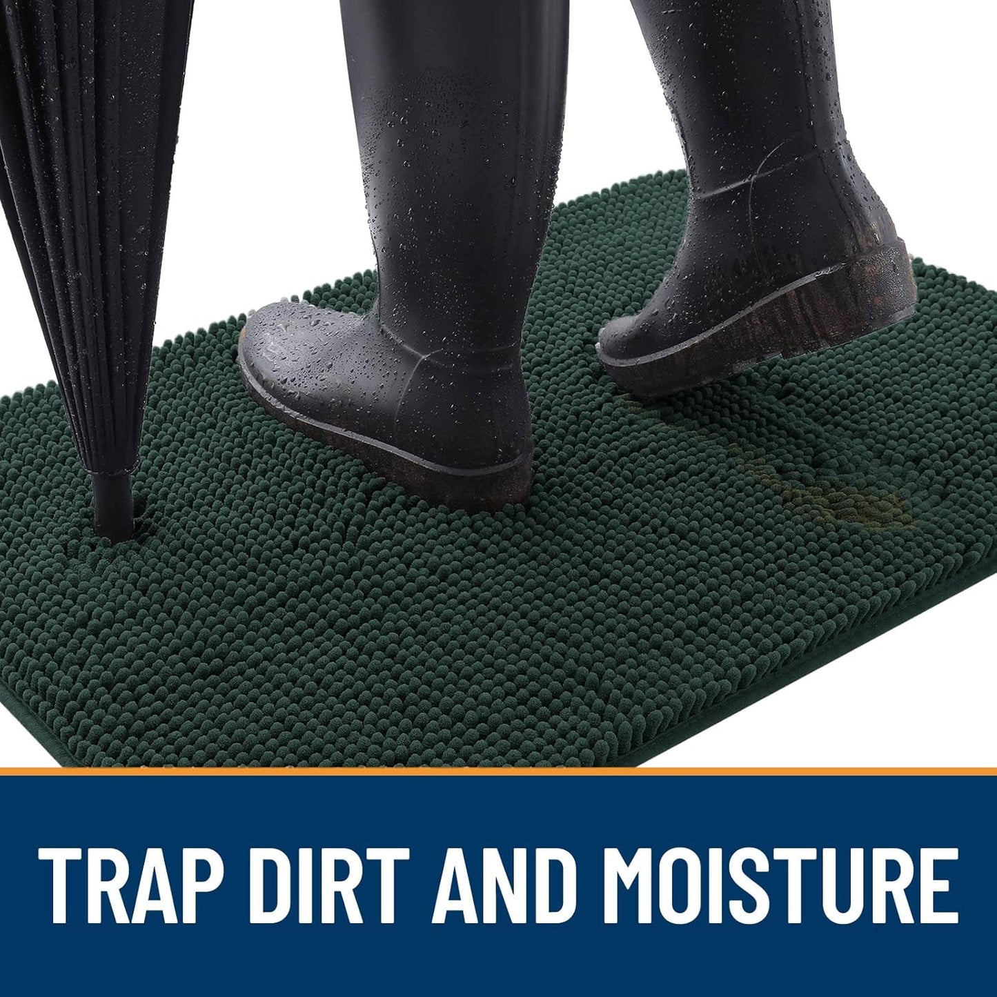 OLANLY Dog Door Mat for Muddy Paws 36x24, Absorbs Moisture and Dirt, Absorbent Non-Slip Washable Doormat, Quick Dry Chenille Mud Mat, Entry Indoor Entryway Carpet for Inside Floor, Blackish Green