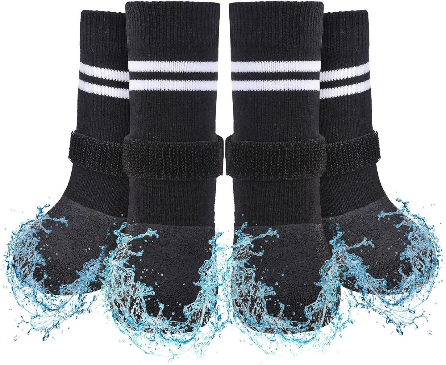 SCENEREAL Anti Slip Dog Boots & Paw Protectors for Hardwood Floor, Extended Dog Socks to Prevent Licking Paws, Waterproof Pet Snow Rain Shoe for Winter Large Senior Dogs, Black XL