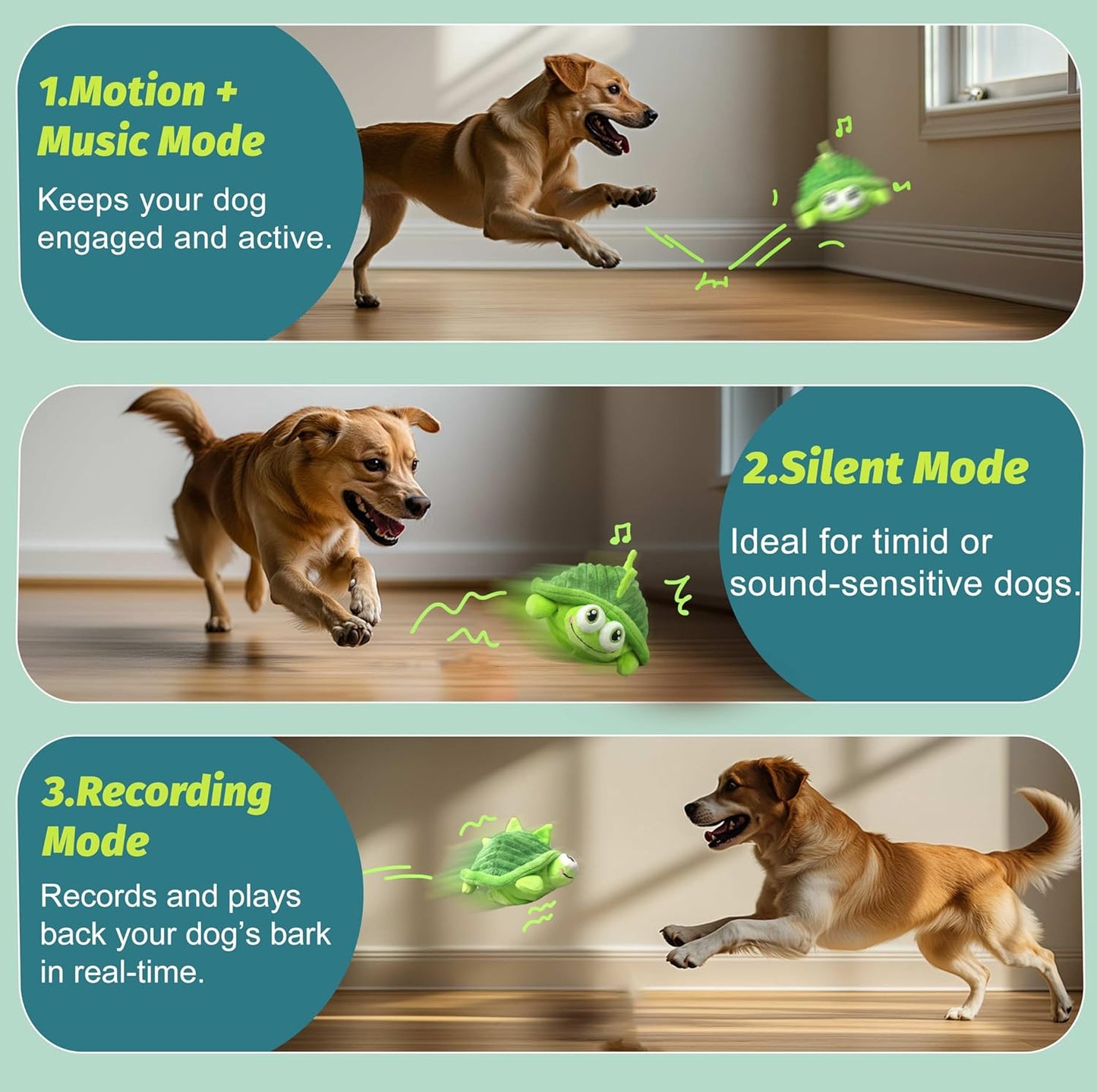 Interactive Moving Dog Toys – Plush Chew Toy with Bouncing Ball, Music & Recording | Rechargeable Self-Play Toys for Small, Medium & Large Dogs to Keep Them Engaged (Turtle)