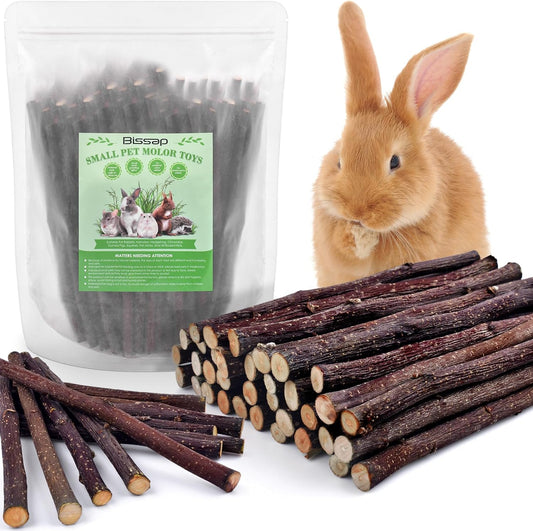 Bissap 230g/8.1oz Apple Sticks for Rabbits, Natural Bunny Chew Toys and Treats for Chinchilla Guinea Pig Hamster Gerbil Small Animals Pet Apple Wood Stick Toys Teeth Grinding