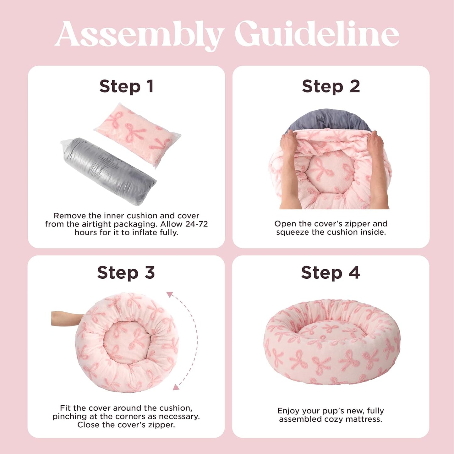 LE SURE Donut Large Dog Bed - Round Cat Beds for Indoor Anti-Anxiety Calming Pet Beds, Washable Cute Modern Beds with Teddy Sherpa Plush & Anti Slip Bottom, 36 Inch, Pink Taffy