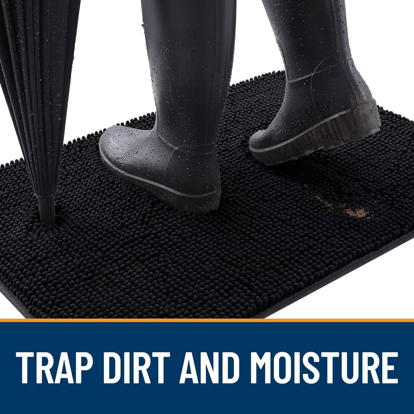 OLANLY Dog Door Mat for Muddy Paws 70x46, Absorbs Moisture and Dirt, Absorbent Non-Slip Washable Doormat, Quick Dry Chenille Mud Mat for Dogs, Entry Indoor Entryway Carpet for Inside Floor, Black