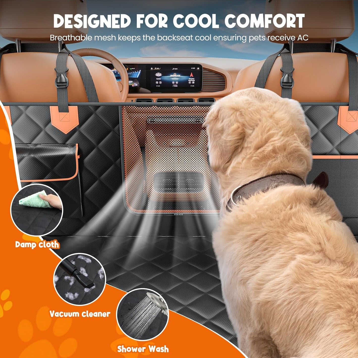 Back Seat Extender for Dogs Hard Bottom Holds 500lbs,Waterproof Dog Car Seat Cover for Back Seat, Truck-Large Space Dog Hammock for Truck