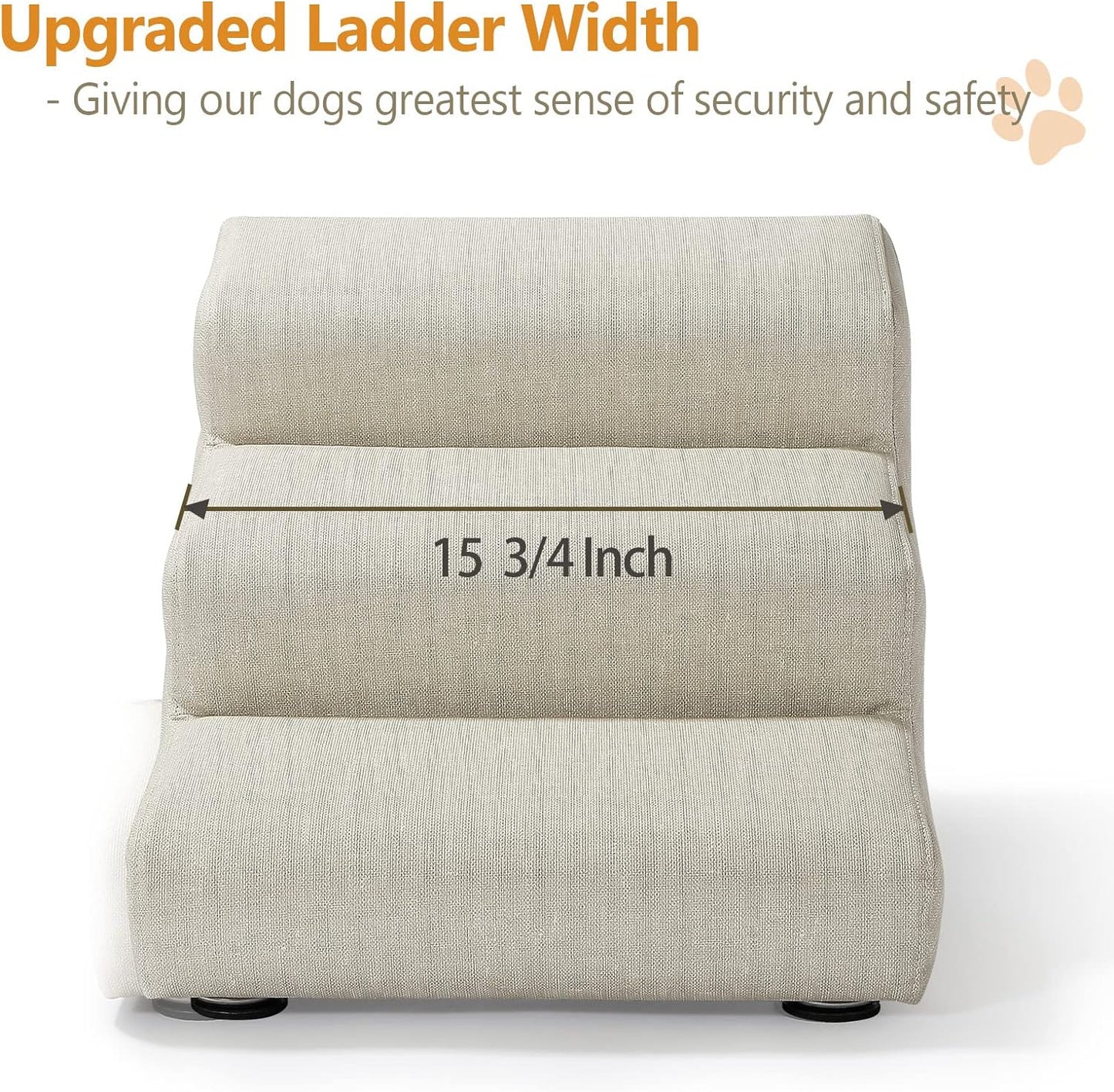 Senneny Imitation Linen Faux Leather Dog Stairs, for Pets up to 150 lbs, Waterproof, Scratch Resistant Pet Steps/Stairs with High Density Foam and Detachable Wooden Legs, Light Beige Linen, 3 Step