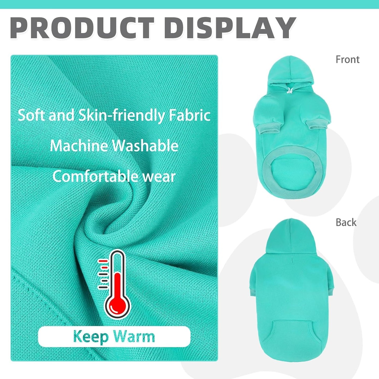 KOOLTAIL Basic Dog Hoodie - Soft & Warm Dog Hoodie Sweater with Leash Hole and Pocket, Dog Winter Coat, Cold Weather Clothes Sweatshirt for Small Medium Large Dogs Puppy Cat Boys Girls Lake Blue XS