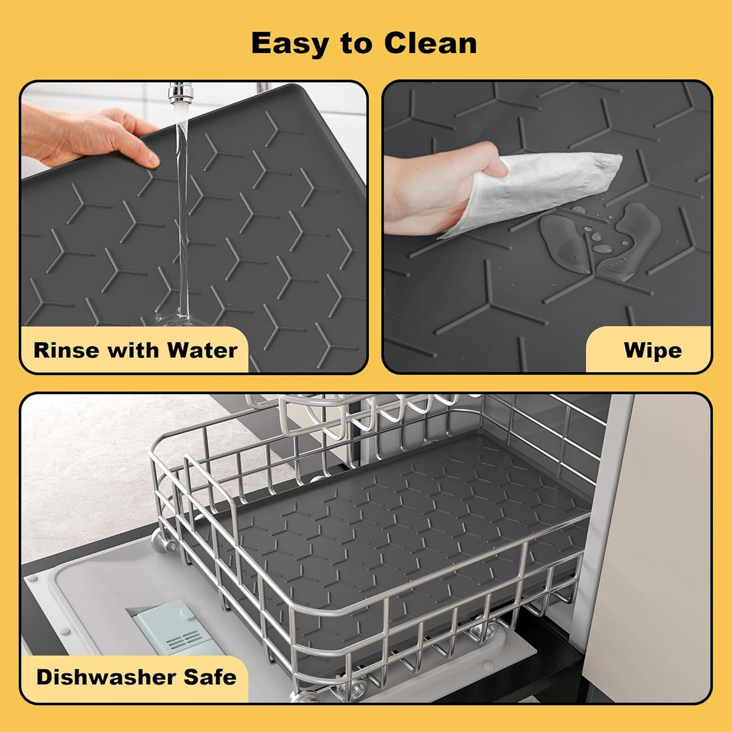 Pieviev Dog Cat Food Bowl Mat, Silicone Waterproof Food Grade Pet Food Mat for Floor, High Raised Edge to Prevent Spills, Non-Slip & Easy Clean Pet Placemat for Dog & Cat Bowls, 24''x16'', Dark Gray