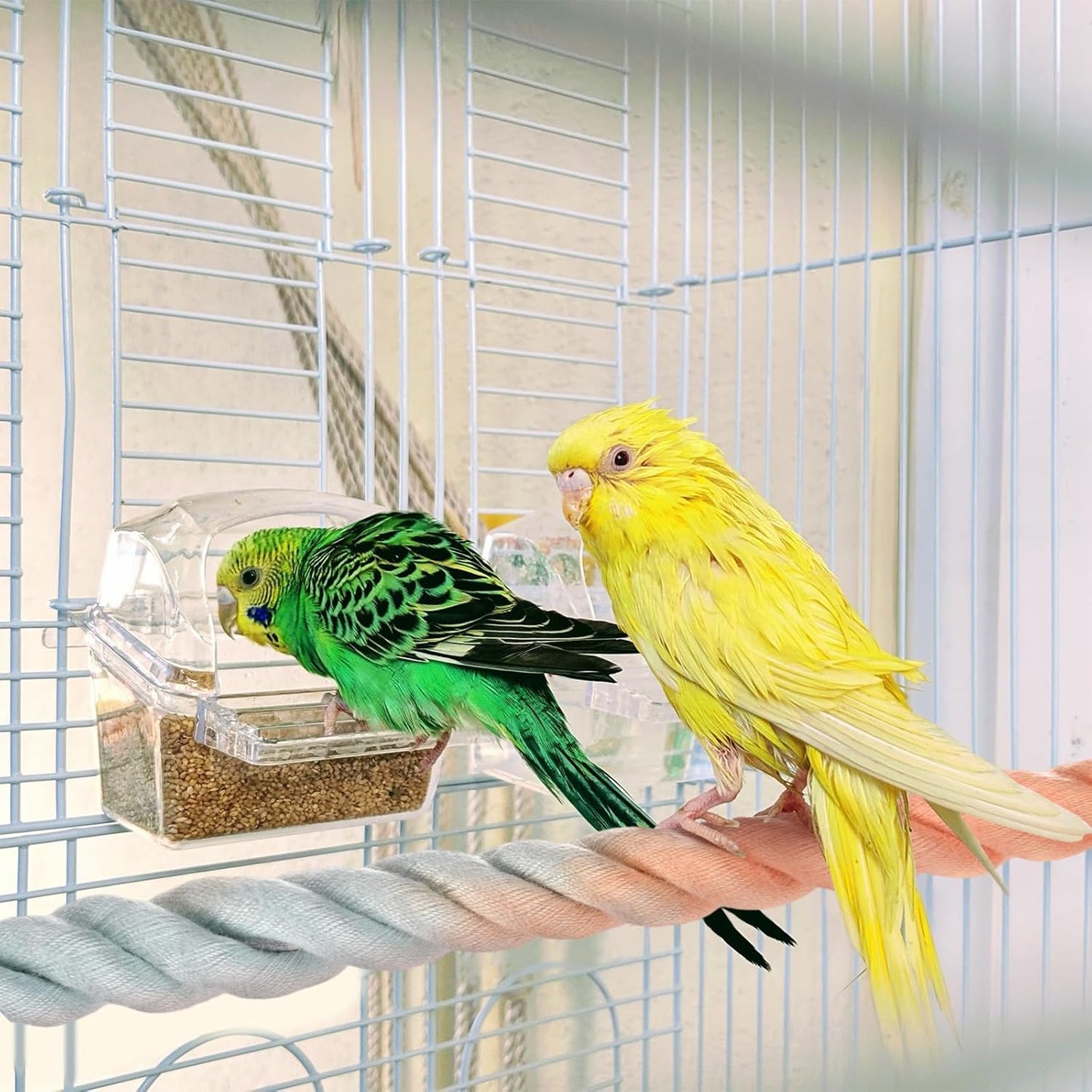 1-Pack Rope Perches for Bird Cages, 31.5 in Length Comfort Grip Flexible Rope Perch Beak & Paw Grinding for Parrots/Cockatiels/Parakeets, Bird Platform Sand [Pink Blue]