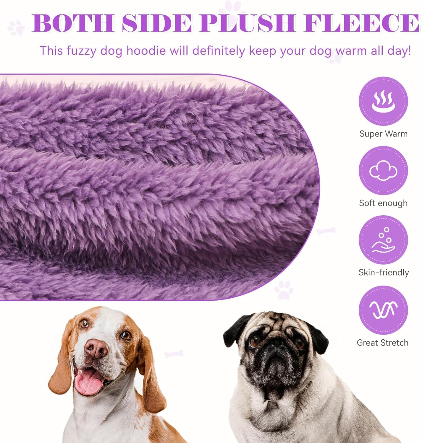 Fuzzy Dog Sweaters for Medium Dogs Dog Hoodie Soft Double-Sided Plush Fleece Sweater Pet Clothes Coats Hoodie Sherpa Hooded Sweatshirt(Purple-M)