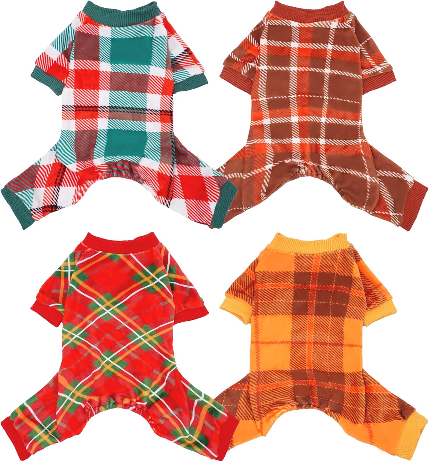 PET SHOW 4 Pack Small Dog Pajamas Holiday Dog Clothes for Medium Dogs Girl Boy Soft Stretchy PJs Plaid Jumpsuit Puppy Cats Fall Onesies Christmas Outfits with Sleeve Pets Dachshund Costume(L, Plaid)