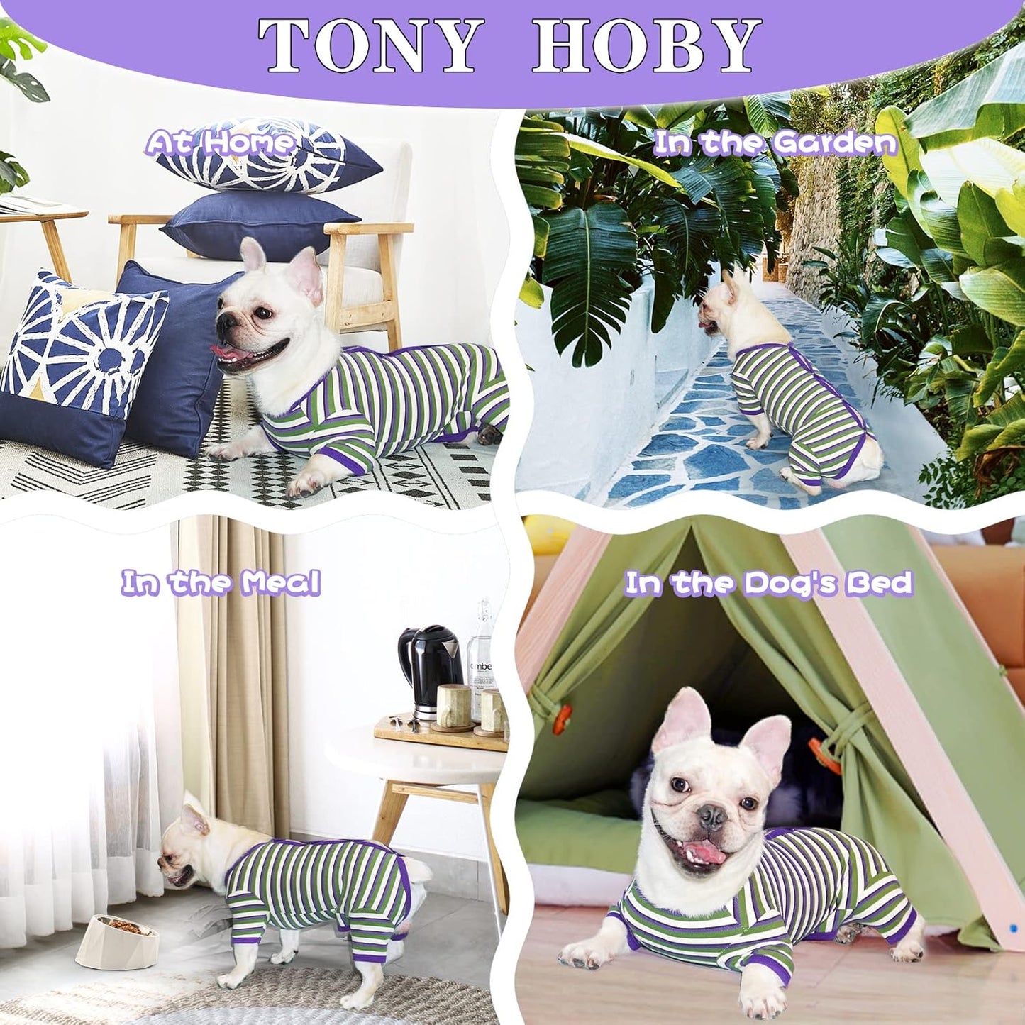 TONY HOBY Dog Pajamas, Knitted Dog Jumpsuit Shirt in Cold Weather, Dogs Surgical Recovery Suit for Small Medium Dogs (Purple&Green, Boy, XS)
