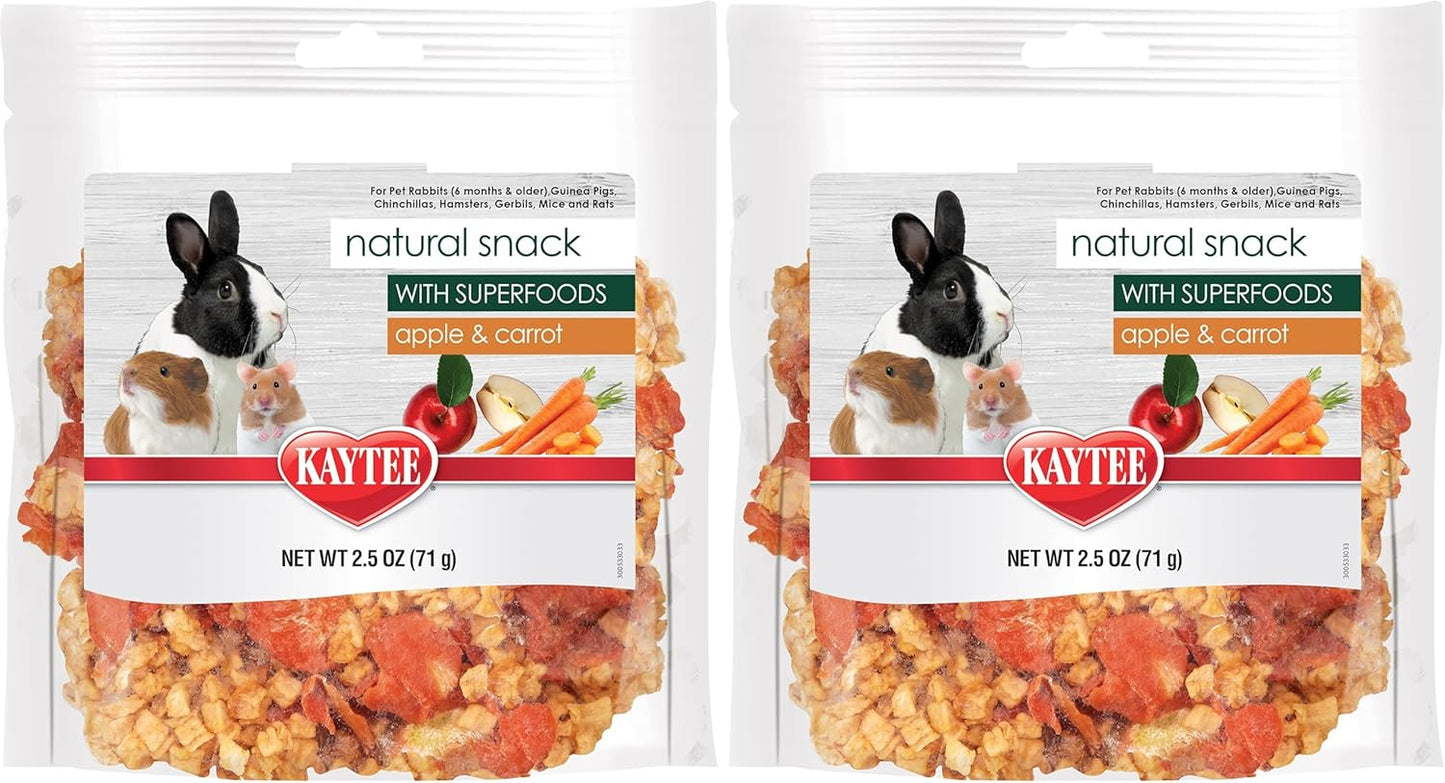 Kaytee Natural Snack with Superfoods for Pet Guinea Pigs, Rabbits, Hamsters, and Other Small Animals, Apple & Carrot, 2.5 Ounces (Pack of 2)