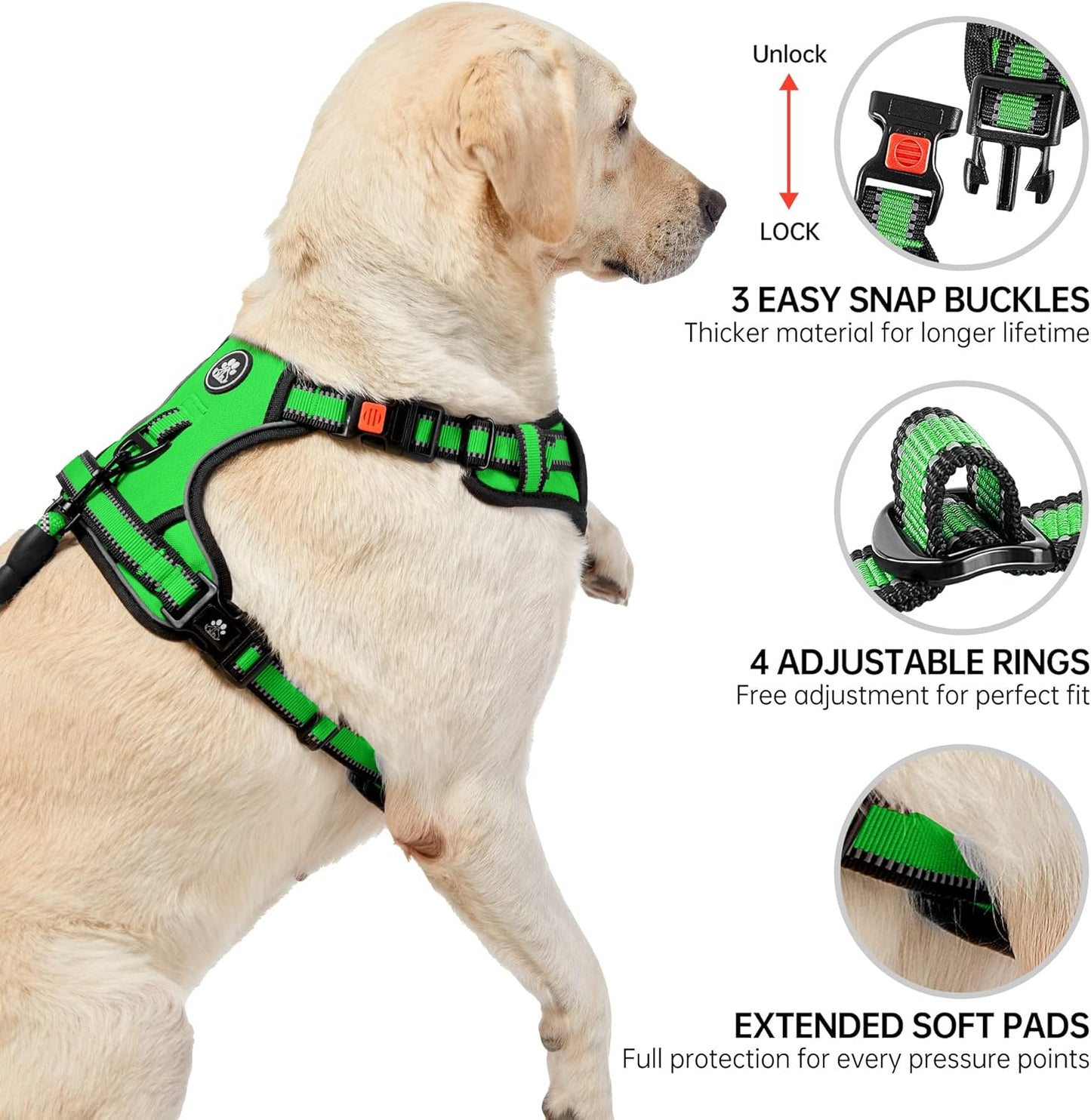 NESTROAD Dog Harness, Adjustable Oxford Harness with Leash, Reflective No-Choke Pet Vest with Easy Control Handle (M, Fluorescent Green)