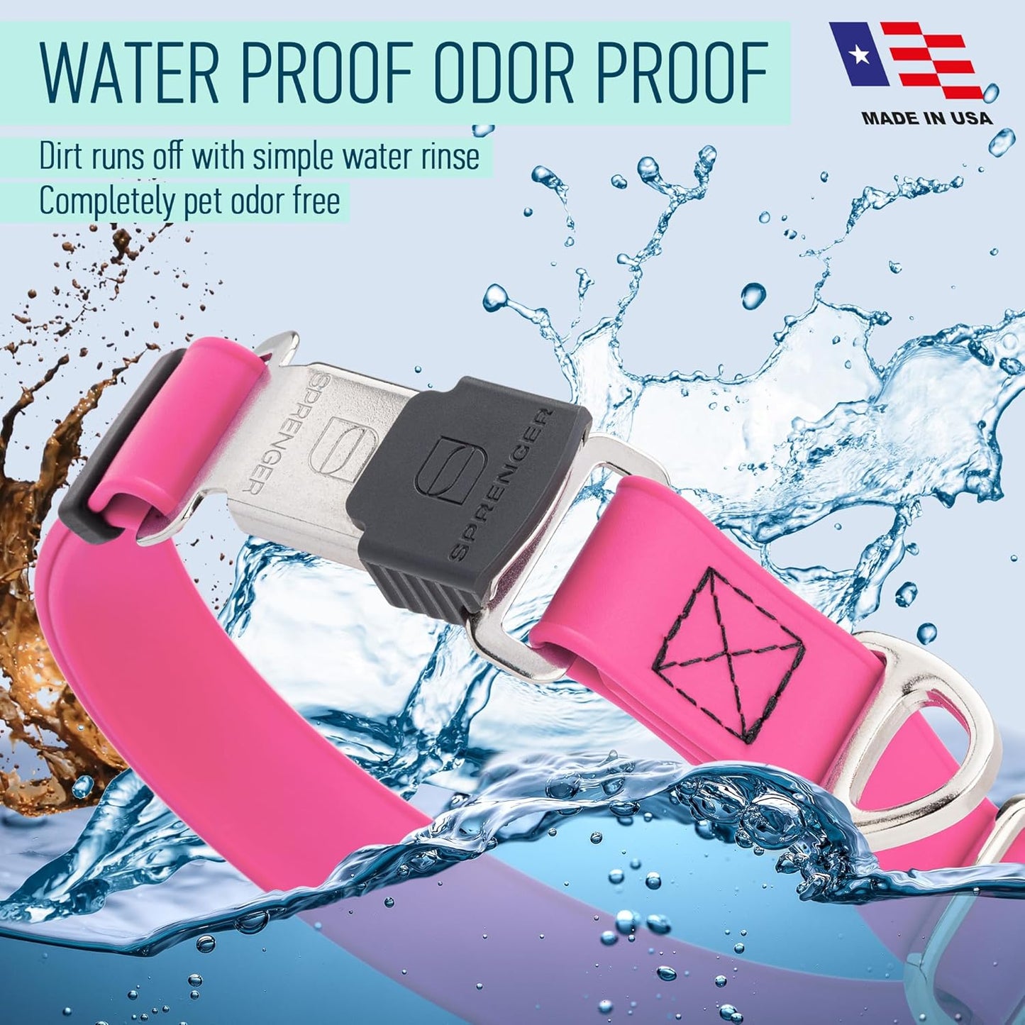 Dogline Biothane Waterproof Dog Collar with Herm Sprenger Stainless Steel Quick Release Buckle – Heavy Duty Tactical Durable Collar for Dogs – Comfortable and Safe Pet Collar, W 1" L 15-25", Pink