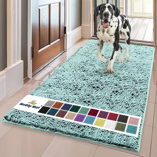 Muddy Mat® Shown on TV – Super Absorbent Door Mat Indoor, Microfiber Quick Dry Chenille Entryway Rug, Non-Slip Front Door Mat, Indoor Mats for Entryway, Machine Washable Pet Rug, Sea Green 36"x60"