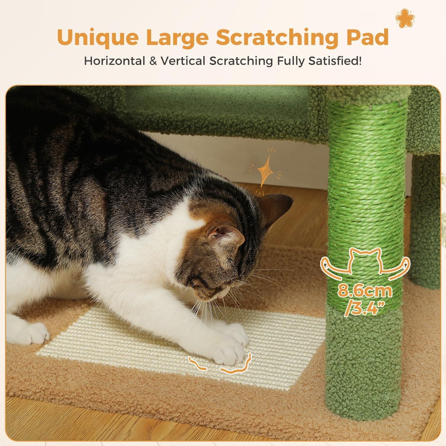 PAWZ Road Large 72 Inches Cat Tree and Tower for Indoor Cats - with Sisal-Covered Scratching Posts, Padded Perches, Condos, and Basket - Green