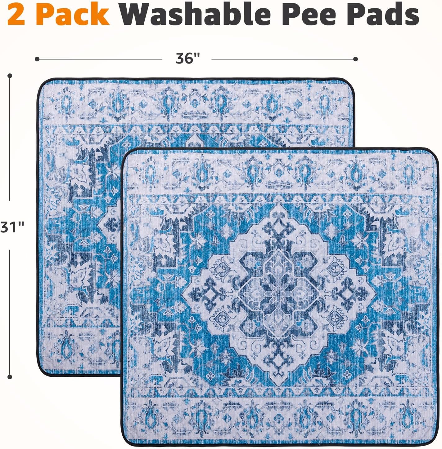 LOOBANI Washable Pee Pads for Dogs, 2 Pack Super Absorbent Reusable Puppy Pads Leakproof Dog Traning Pads, Waterproof Non-Slip Whelping Pad for Floor, Playpen, Crate, Couch-31 x36 (Blue)