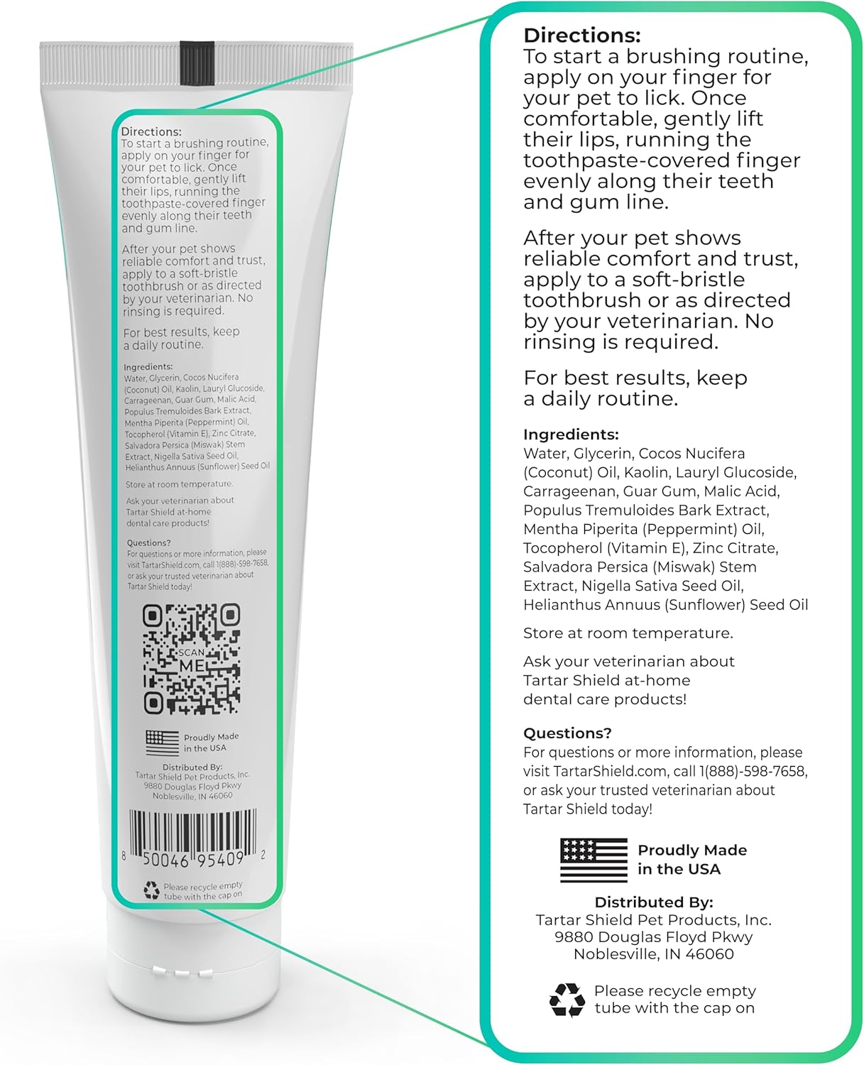 Tartar Shield Pro Care – Natural Enzymatic Pet Toothpaste Kit – Protects Against Plaque & Tartar - Freshens Breath & Removes Stains – Cleans Teeth and Gums – for Dogs & Cats - Coconut Flavor, 3 Oz.