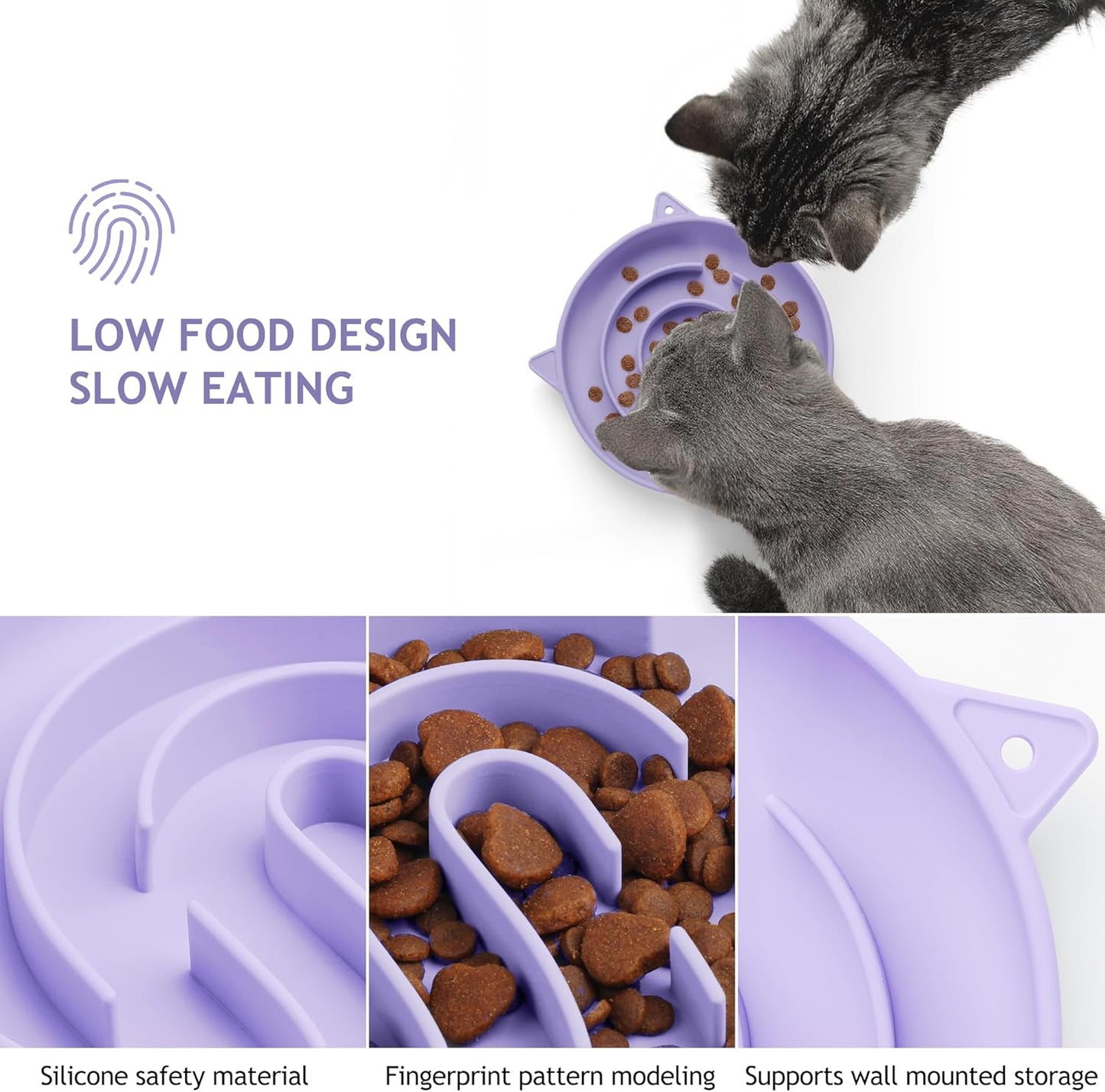 Coomazy Silicone Slow Feeder Dog Cat Bowls, Interactive Puzzle Toy for Pets Food Training, Keeps Dogs Cats Busy, Prevents Puppy Kitty Overeating (Purple, 1.4Cup)