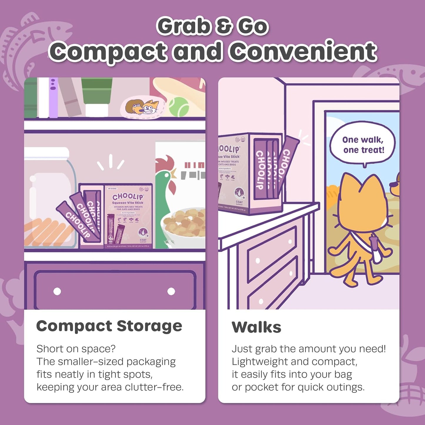 Grab & Go Squeeze Vita Stick Lickable Treats for Dogs & Cats. 49 Coat Support Sticks with Essential multivitamins. Soft and Tasty Paste for All Life Stages, Supporting Coat Health