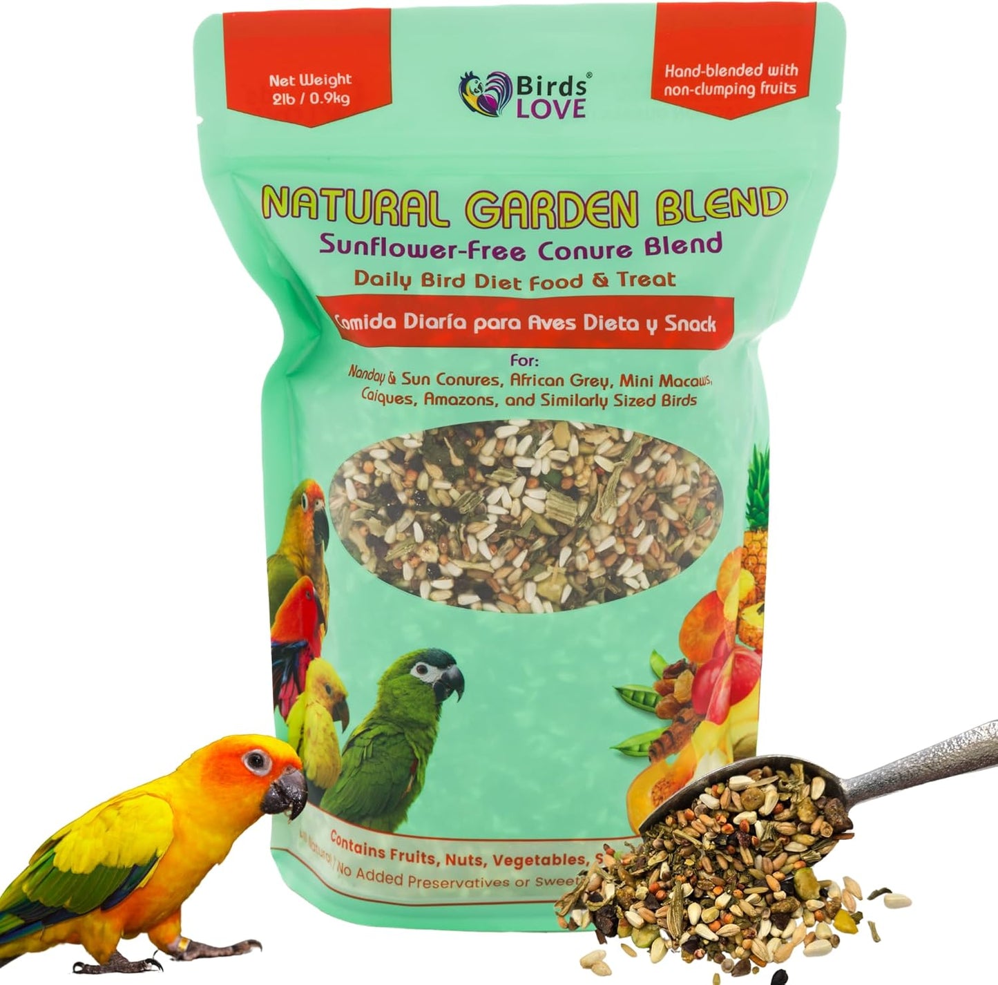 Birds LOVE All Natural Garden Blend Bird Food for Conures - Sunflower Free 2lb