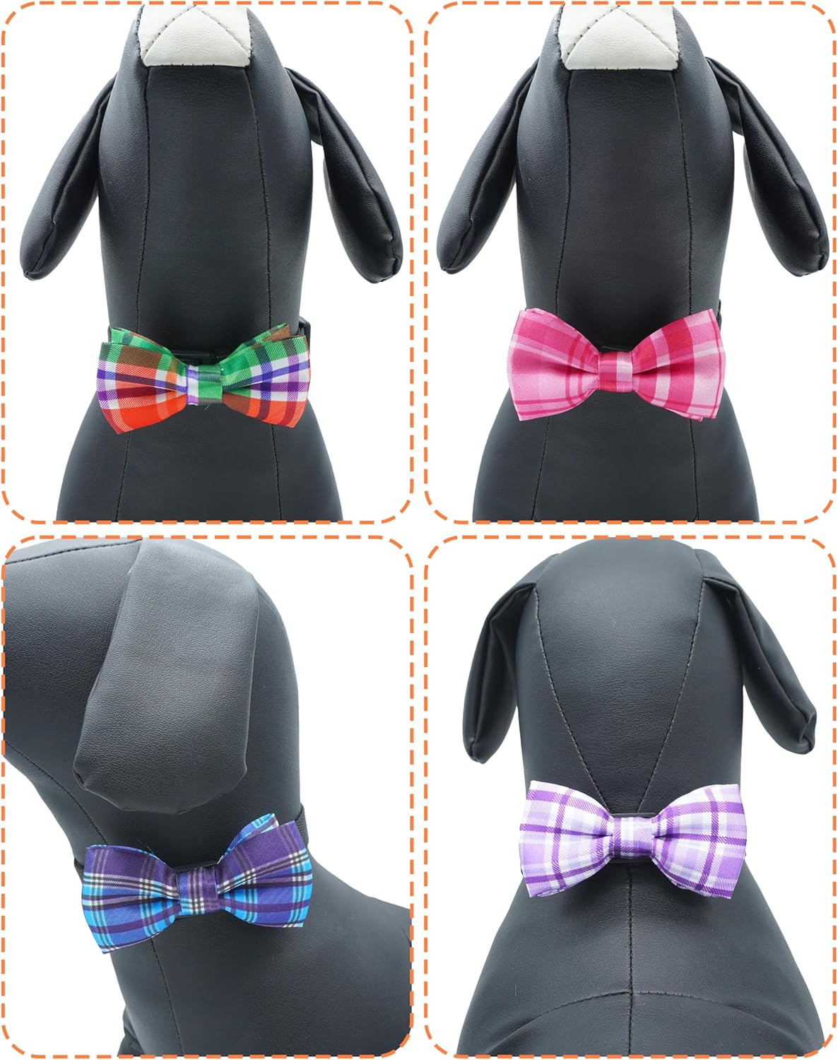 PET SHOW 10 Pack Plaid Small Dog Bow Ties Sliding Collar Attachments Puppy Cats Classic Bowties for Medium Dogs Rainbow Bowknots Christmas Party Holiday Pet Grooming Accessories(Small)