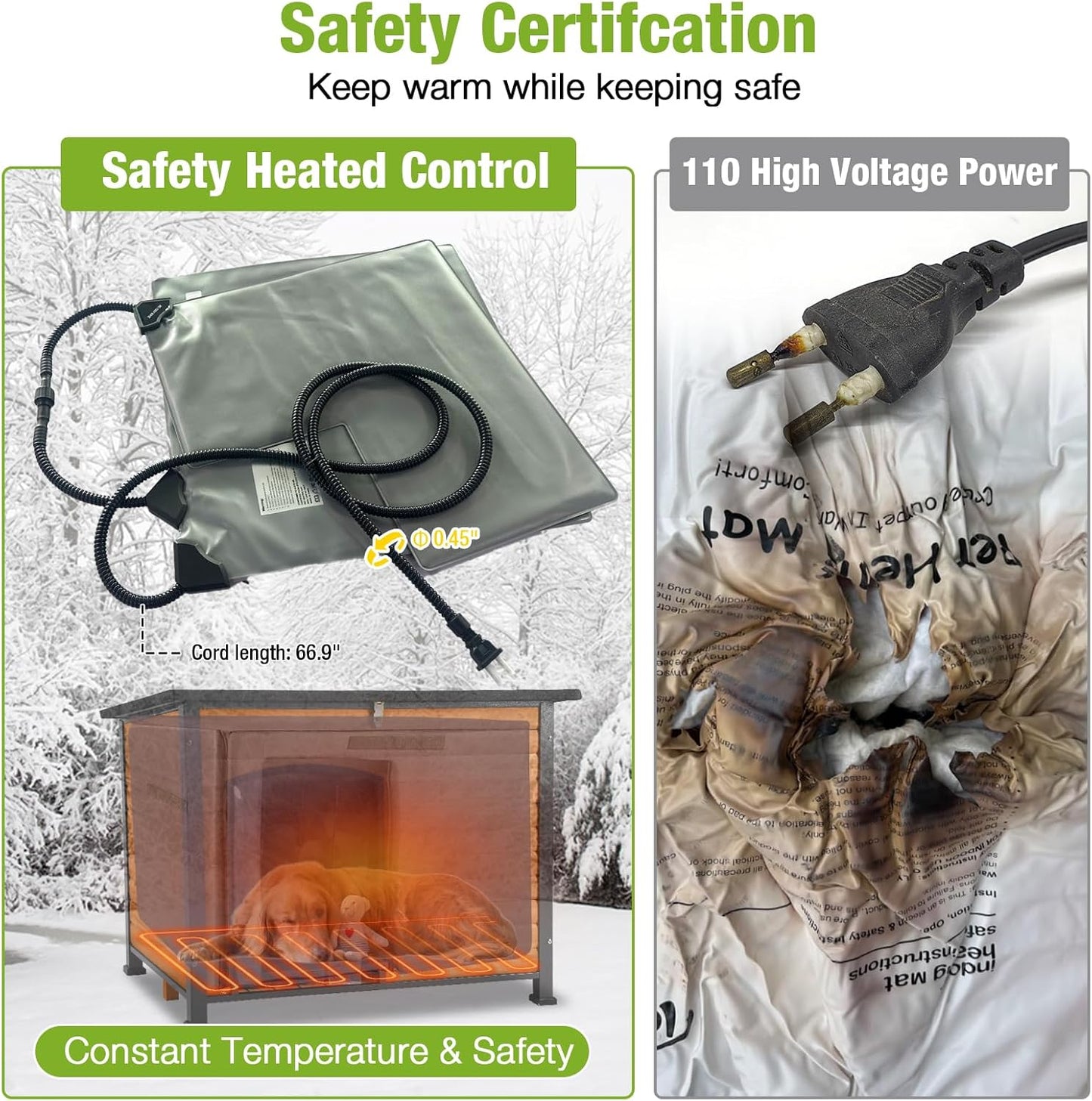 GUTINNEEN Heated Dog House Outdoor 35.5" Large Dog Kennel with Metal Frame Insulated Dog Crate Cage for Large Dogs Outside with Heater and Insulated Liner, Brown