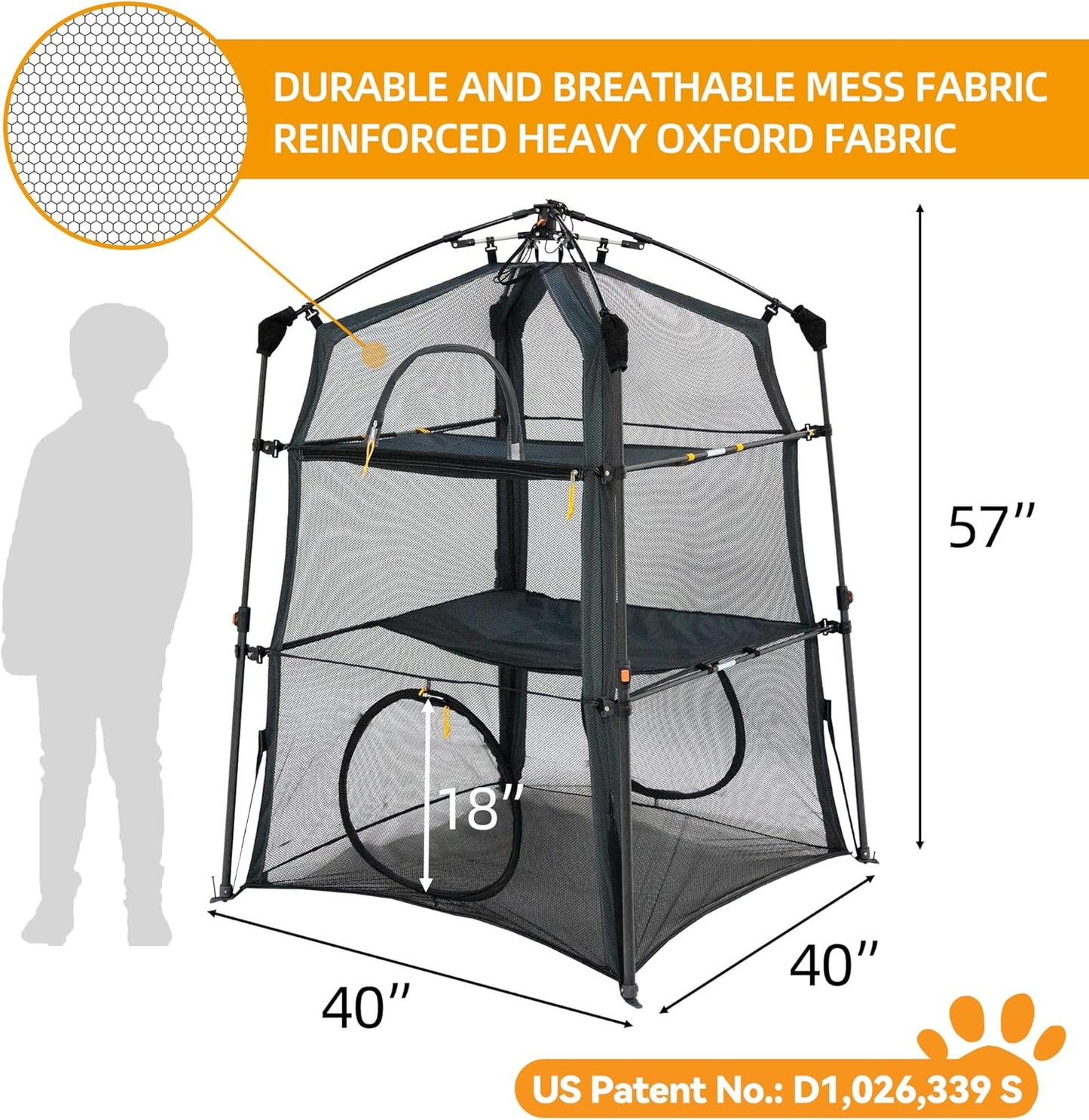 X-Large Catio Outdoor Cat Enclosure and Cat Tower Tent for Indoors and Outdoor,3 Tier Spacious Cat Tent,Portable and Foldable Catio,Two Doors Design can Assemble More Shapes (Patented)