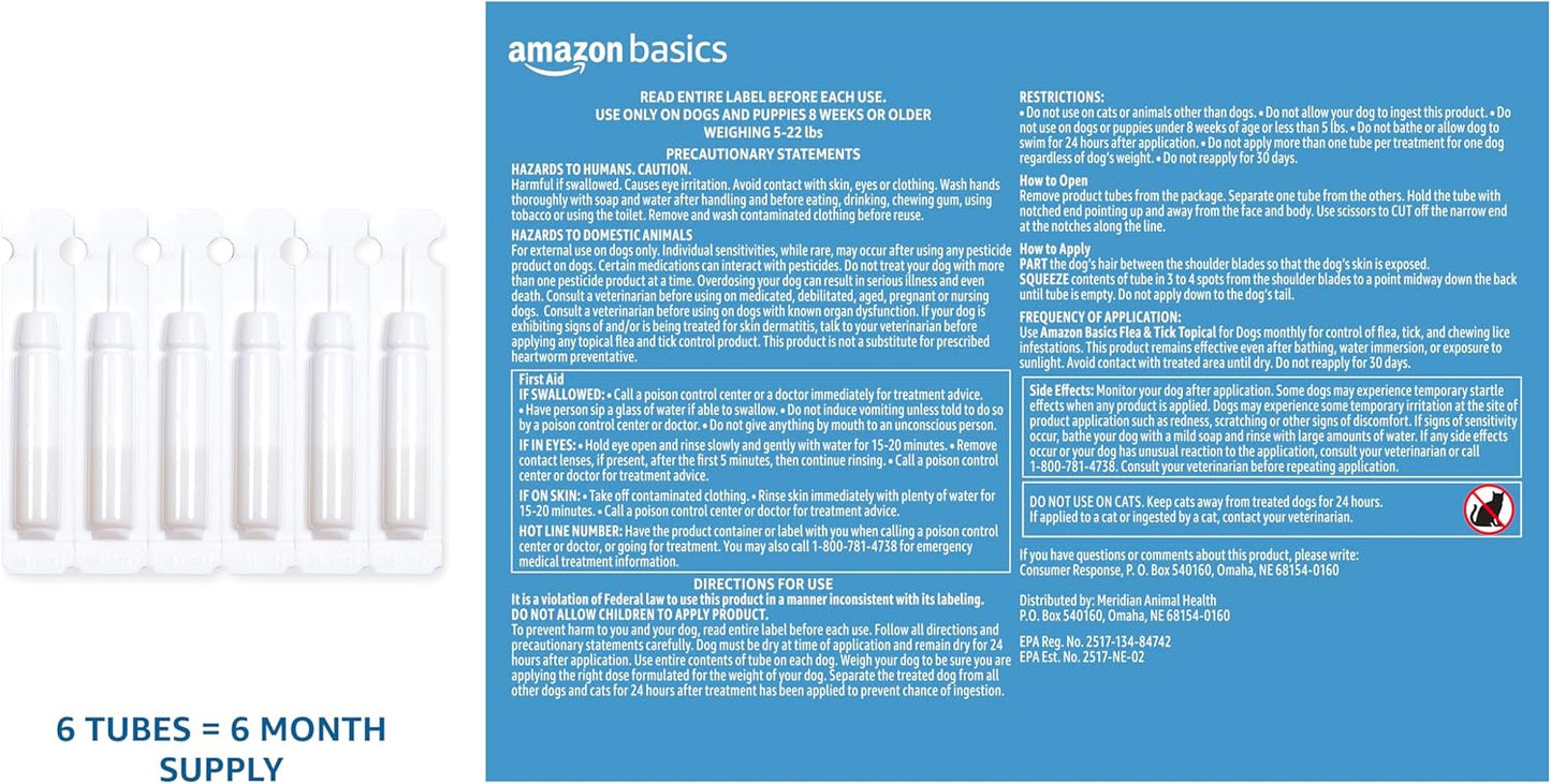 Amazon Basics Flea and Tick Topical Treatment for Medium Dogs (23-44 Pounds), 6 Count (Previously Solimo)