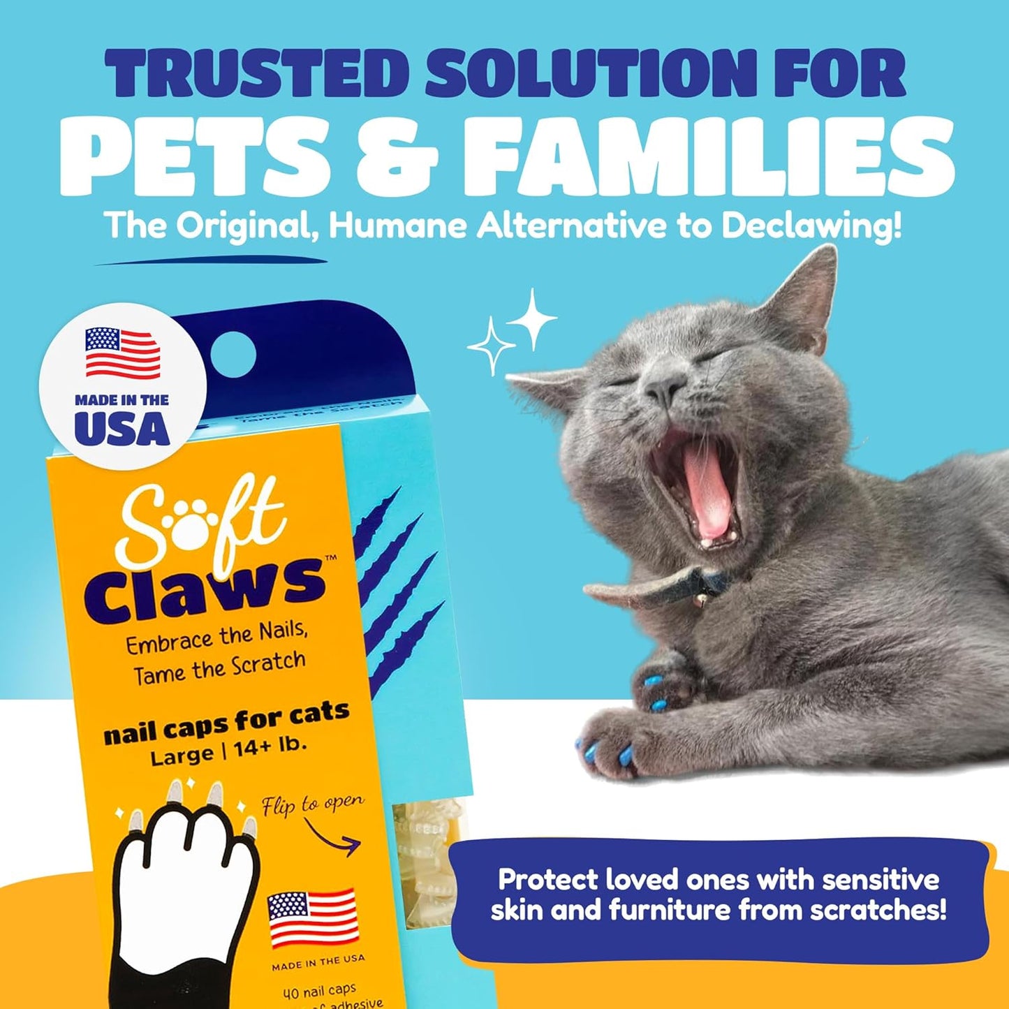 Soft Claws Cat Nail Caps for Large Cats – (40 Caps, Purple & Black) - Made in USA - Veterinarian-Developed | Protects Furniture & Skin - Easy to Apply, Long-Lasting Anti-Scratch Soft Cat Claw Covers