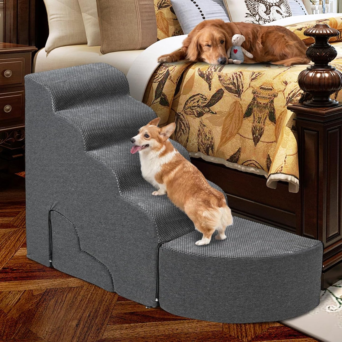 Update Stable Dog Stairs & Steps Ramps for High Beds 30 inches High Tall, LitaiL 6 Step Pet Stairs Steps for High Beds 30 inch Large Dogs, Non-Slip Dog Ramps for Small Dogs, Older Cat