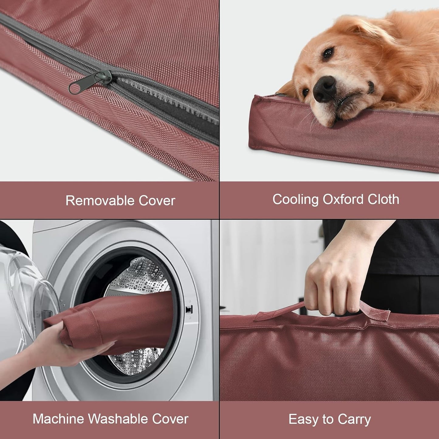 Outdoor Dog Bed for Medium Dogs, Waterproof Dog Crate Bed for Puppy Beds, Orthopedic Egg Crate Foam Pet Bed with Washable and Removable Oxford Cover, Pink