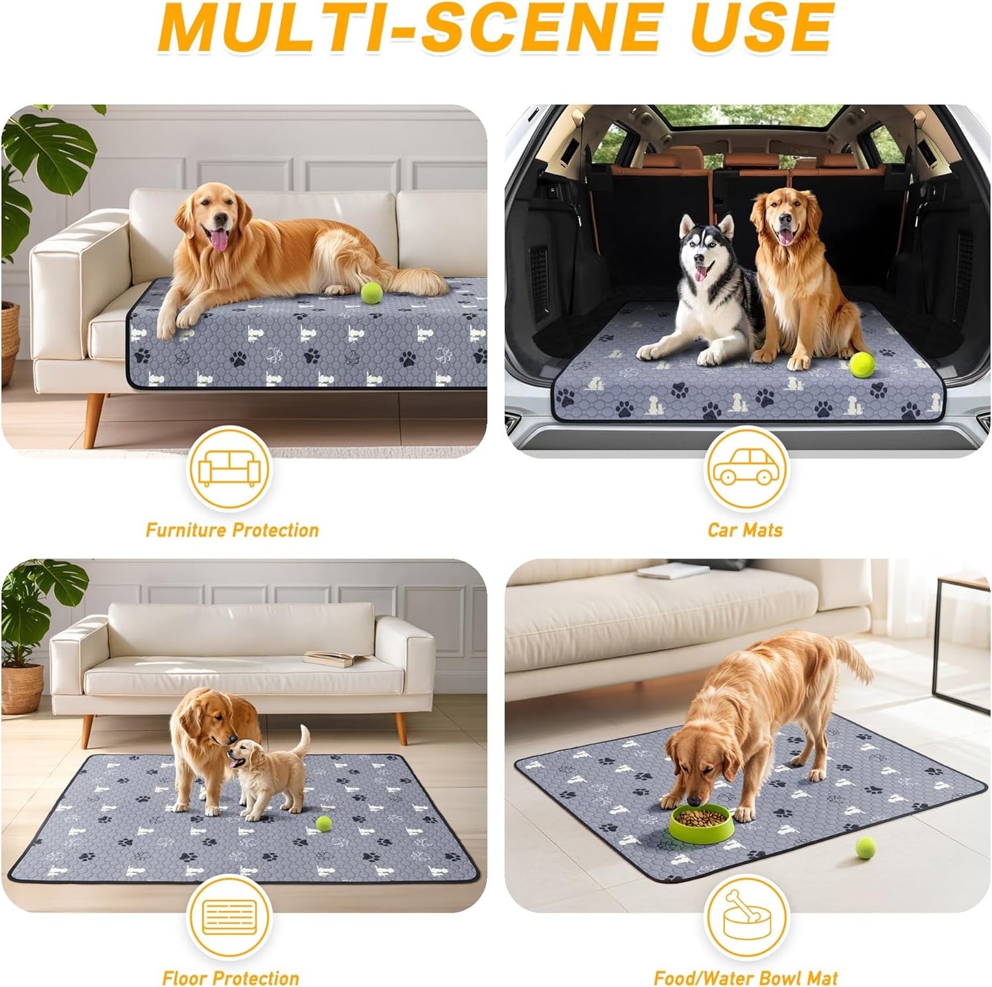 Washable Pee Pads for Dogs, 2 Pack Reusable Puppy Pads, Waterproof Pet Pee Pads for Dog Potty Training, Extra Large Dog Pee Pads for Crate, Playpen, and Whelping, Durable and Absorbent, Grey 24"x36"