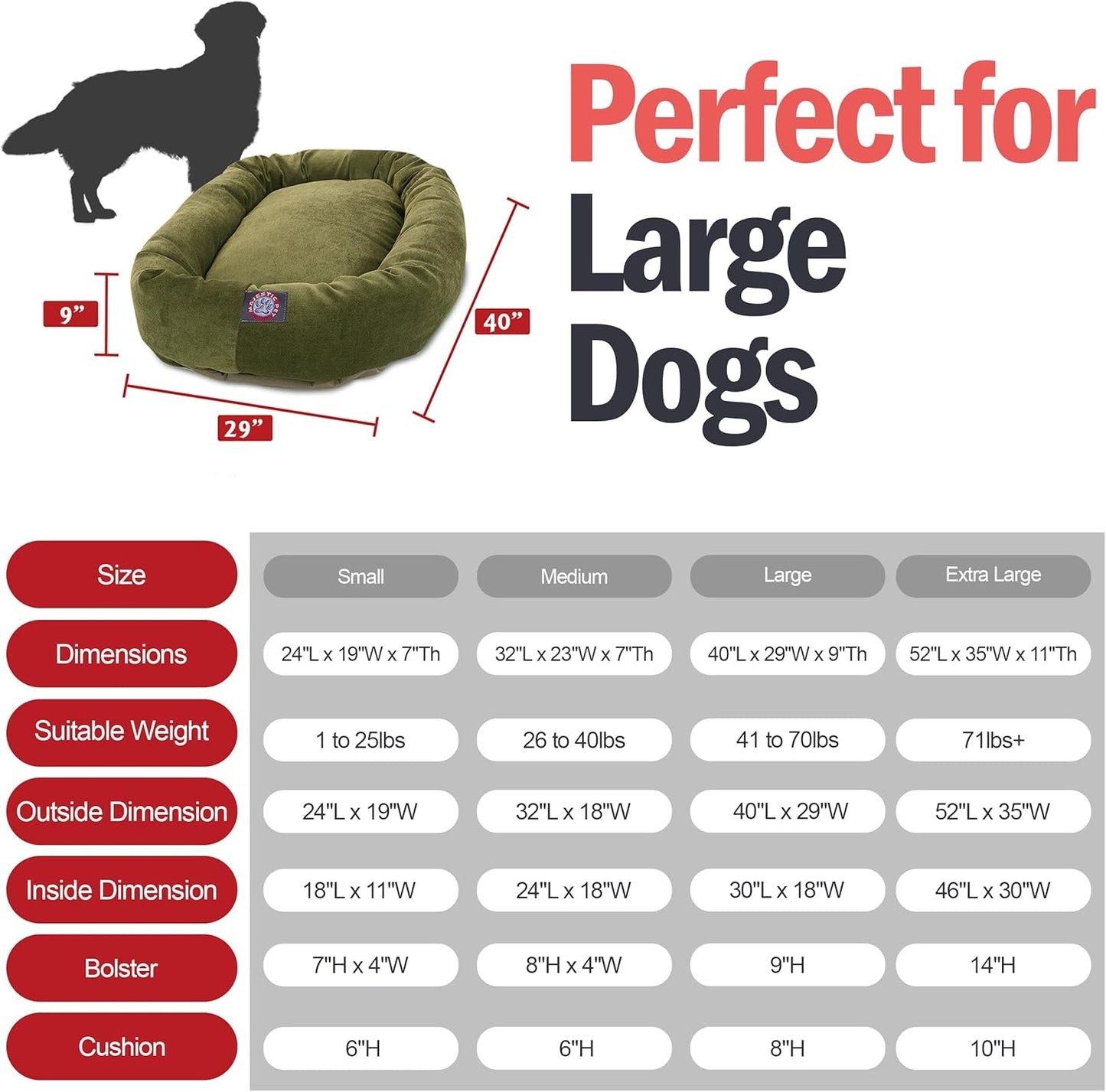 Majestic Pet 40 Inch Micro Velvet Calming Dog Bed Washable 40x29x9 (inch) – Cozy Soft Round Donut Dog Bed with Spine for Head Support - Pet Bed Large – Fern (2025)