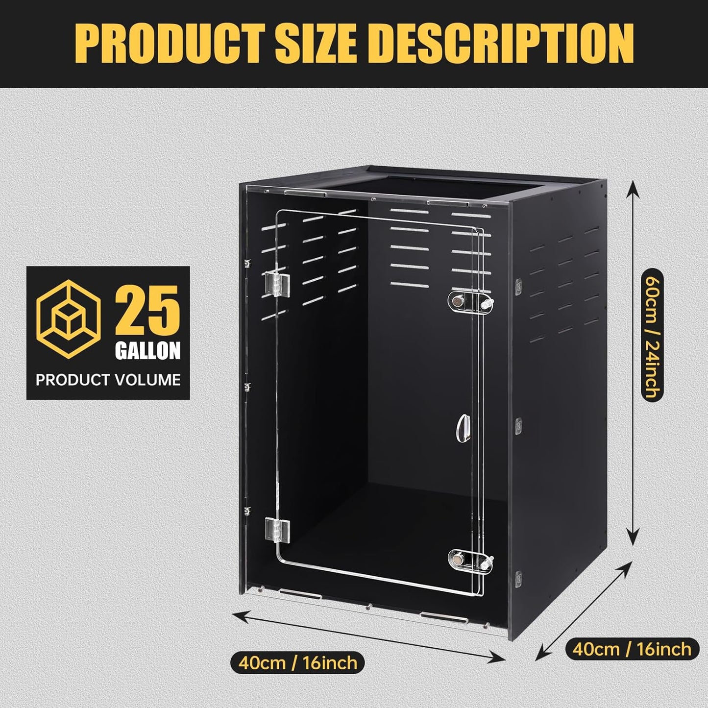 Reptile Tank Enclosure – 16x16x25 Crested Gecko Reptile Terrarium – Acrylic Habitat with Ventilation for Lizards, Snakes & Chameleon