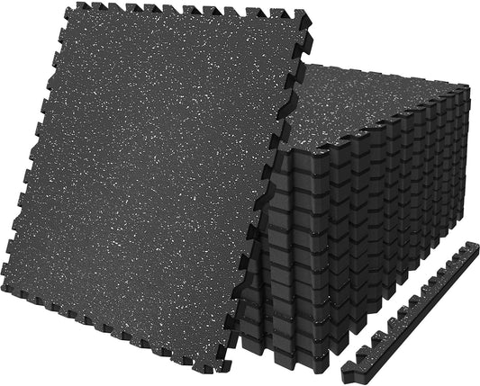 AIRHOP 0.79in Thick 48 Sq Ft Exercise Equipment Mats, 12 Tiles Upgraded Rubber Top with High Density EVA Foam, Large Interlocking Puzzle Gym Flooring for Home Gym, Heavy Weight Workout,Black & White