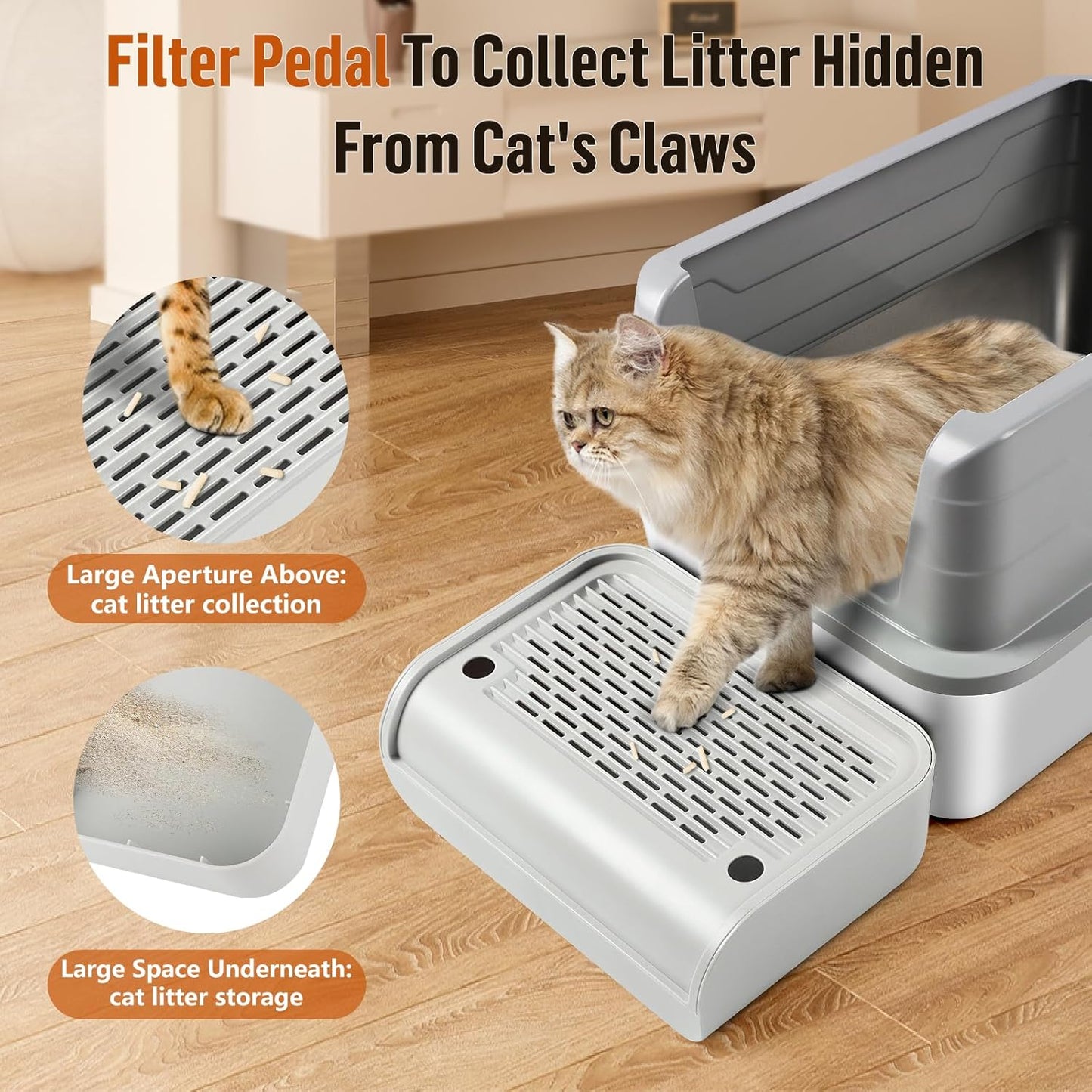 Cat Litter Box Step, Cat Litter Box Ramp Mat with Filter Function for Self-Cleaning Cat Litter Box, Easy to Clean, Cat Pedal Step Stool Ideal for Kitten & Elderly Cats (Light Grey)
