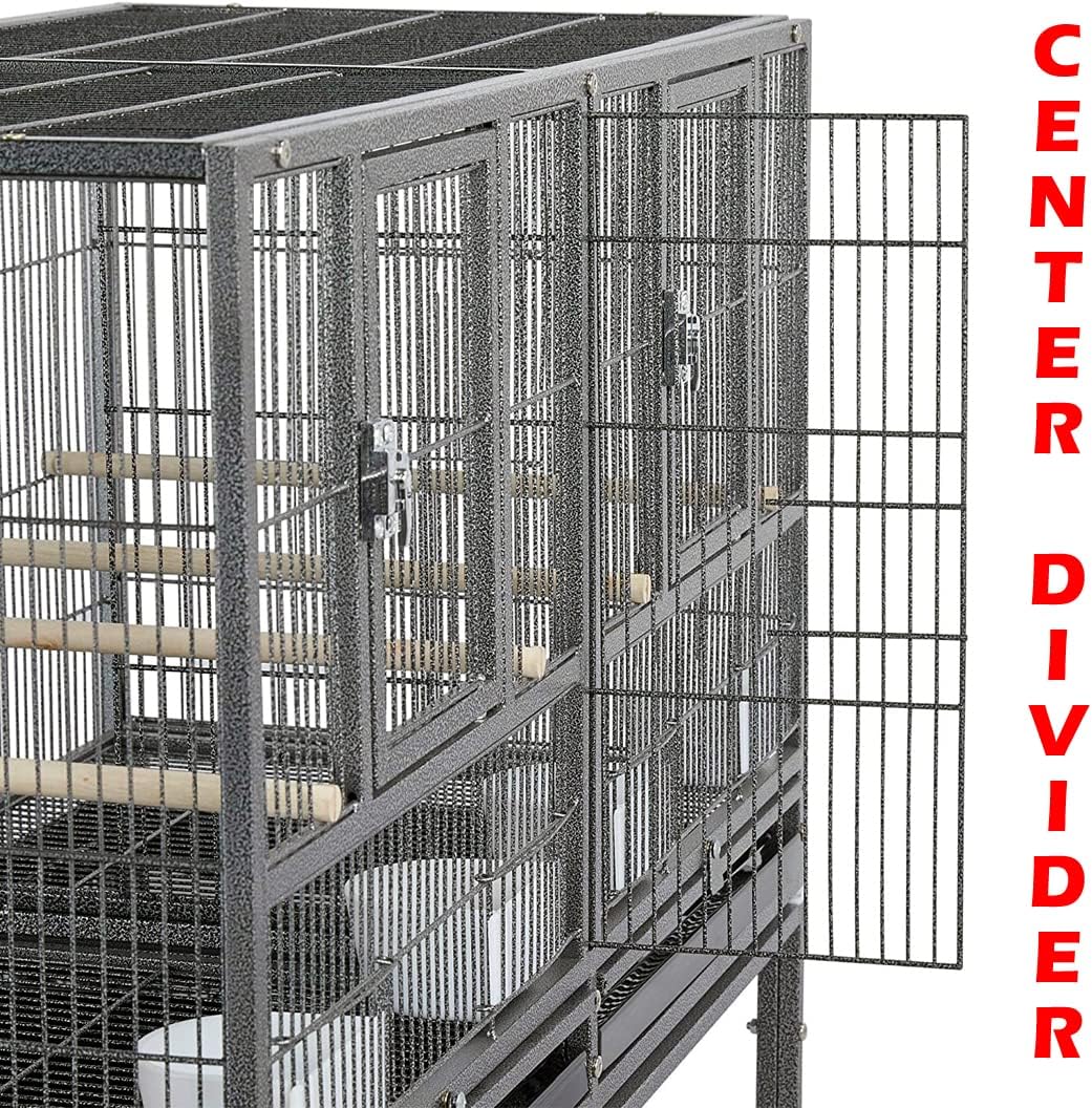 Single Stackable Center Divided Breeder Breeding Bird Flight Double Rolling Cage for Aviaries Canaries Cockatiels Finches Budgies Small Parrots (Without Stand)