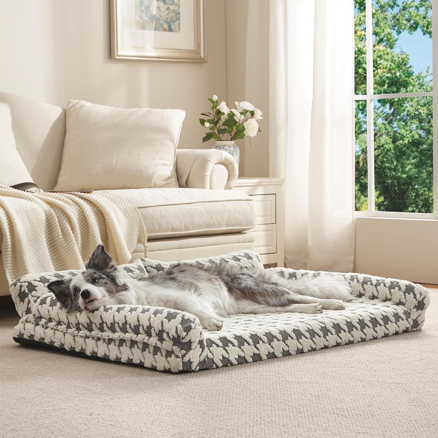 Orthopedic Dog Beds for Medium Dogs Washable, Detachable Side Bolster and Pillow, Medium Dog Sofa with Memory Foam, with Removable Cover and Non-Slip Bottom, Grey (Grey, M (28"x22.8"x9.4"))