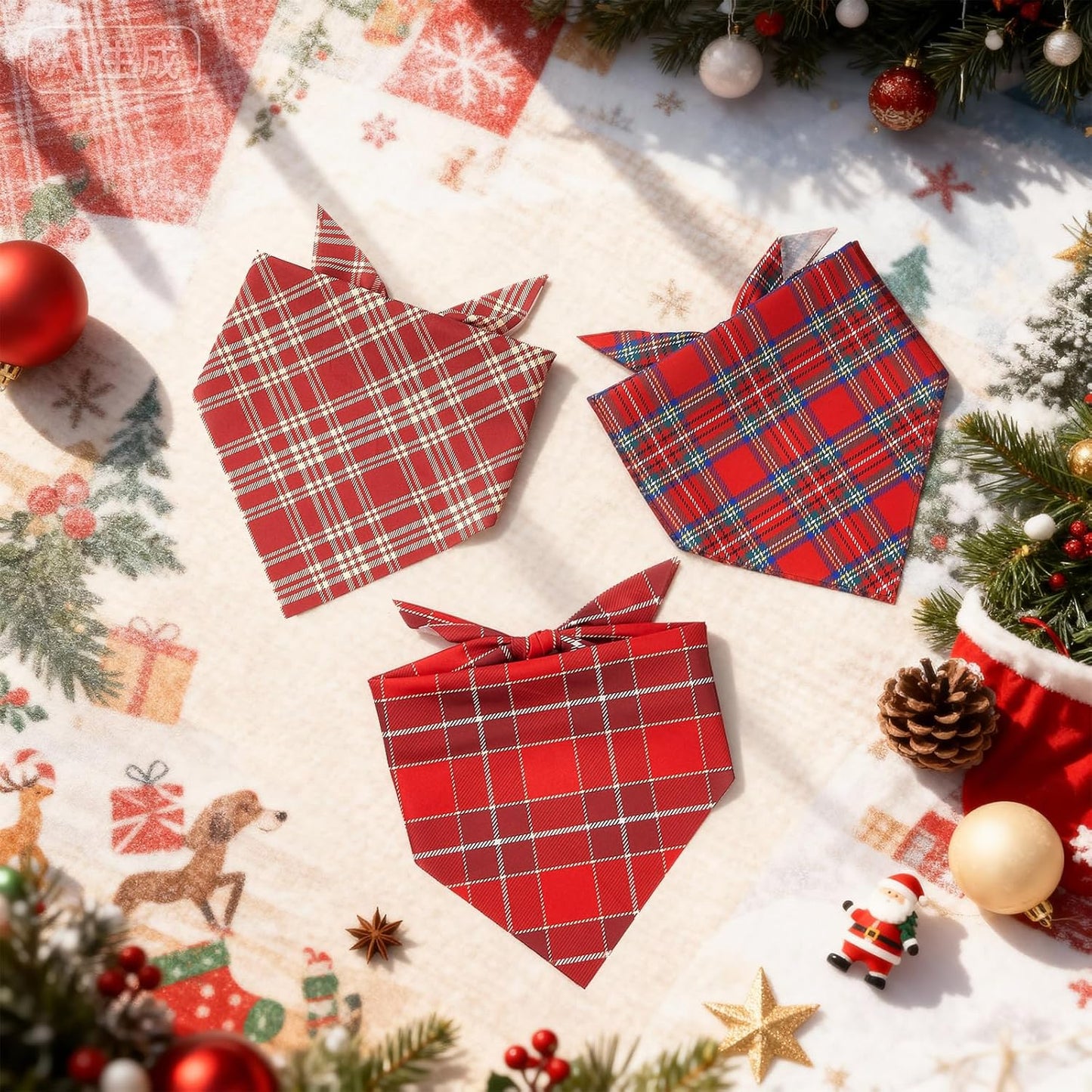 Weewooday 50 Pcs Christmas Dog Bandanas Bulk Xmas Red Buffalo Plaid Bandanas for Dogs Soft Bibs Adjustable Triangle Scarf for Small Medium Large Pets Costume (25.6 x 17.7 x 17.7 Inch)