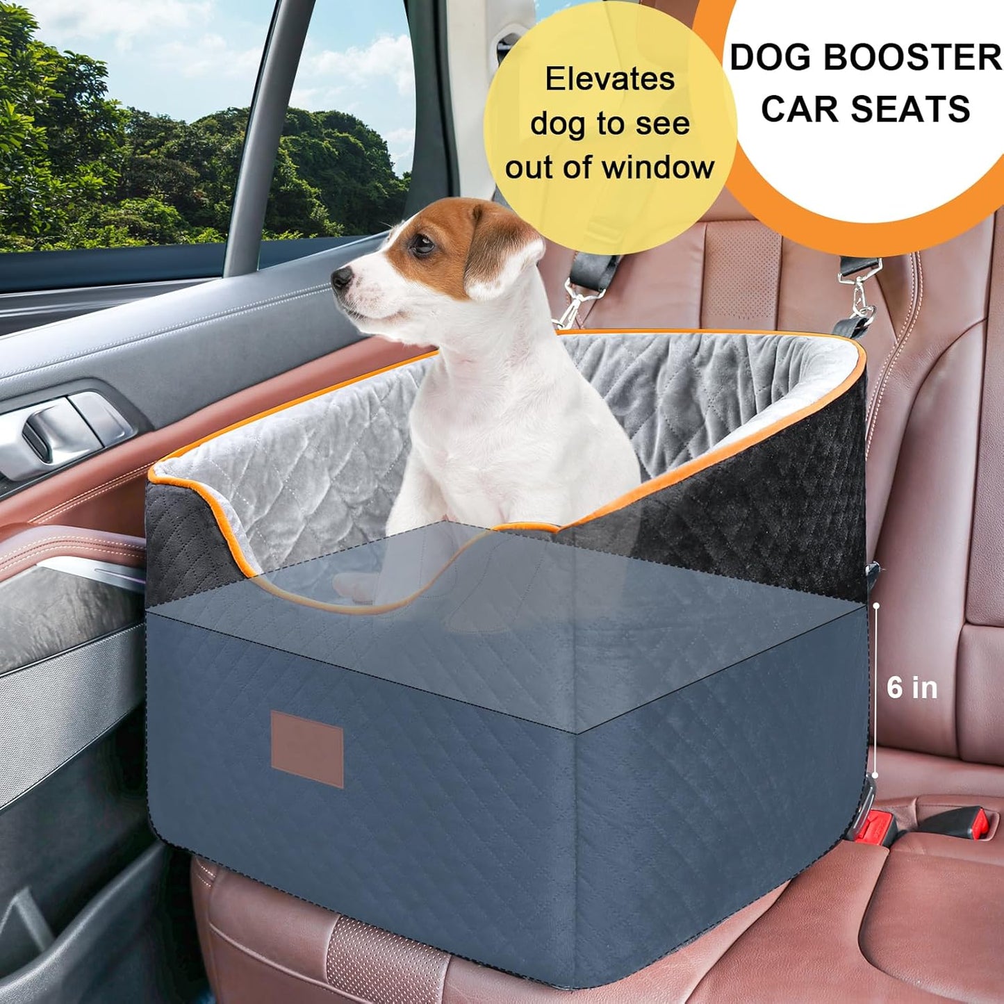 Dog Car Seat for Small Dogs, Memory Foam Booster Dog Seat for Dogs up to 35 lbs, Elevated Pet Car Seat with Washable Removable Cover, Storage Pockets(Black/Gray)
