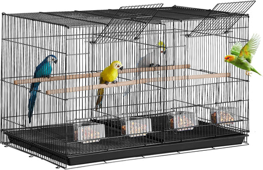 VEVOR 30-inch Flight Bird Cage, Stackable Divided Small Parakeet Cage for Parrots Canaries Cockatiels Lovebirds Finches Budgies Conures Macaws Pet Travel Birdcage with Handle and Perches