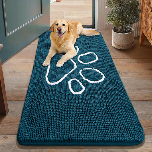 Smiry Dog Door Mat for Muddy Paws, Absorbent Dirt Trapper Non Slip Quick Dry Washable Chenille Mat for Mud Dogs, Entry Rug for Indoor and Outdoor (48x30 Inches, Atlantic Blue)
