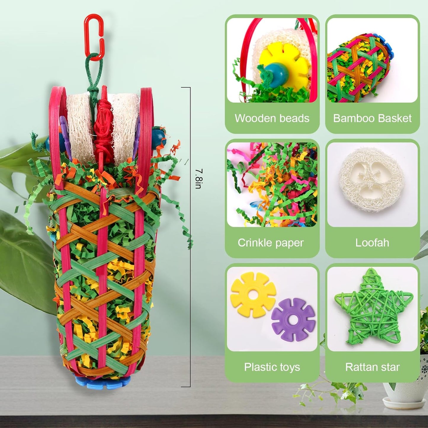 Kyouki Parrot Toy,2 PCS Bird Toy - Suitable for Cockatoos, Parakeets, Conures, Love Birds, Small and Medium-Sized Parrots for Tearing and Foraging Bird Cage Toysr(Multicolor Basket)