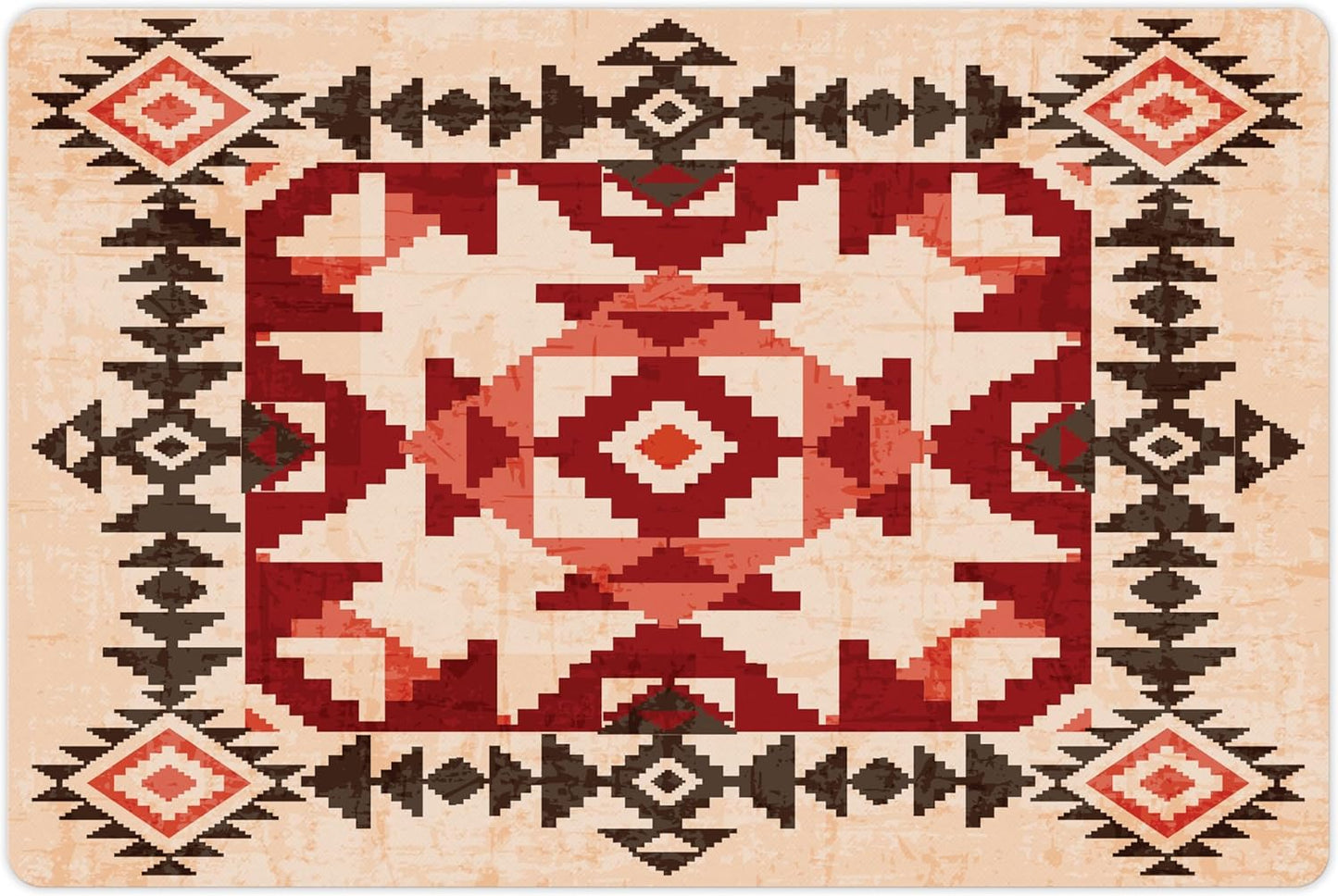 Lunarable Tribal Pet Mat for Food and Water, Original National Heritage Maya Pyramids Local Region Esoteric Myth Motive, Non-Slip Rubber Mat for Dogs and Cats, 18" X 12", Maroon